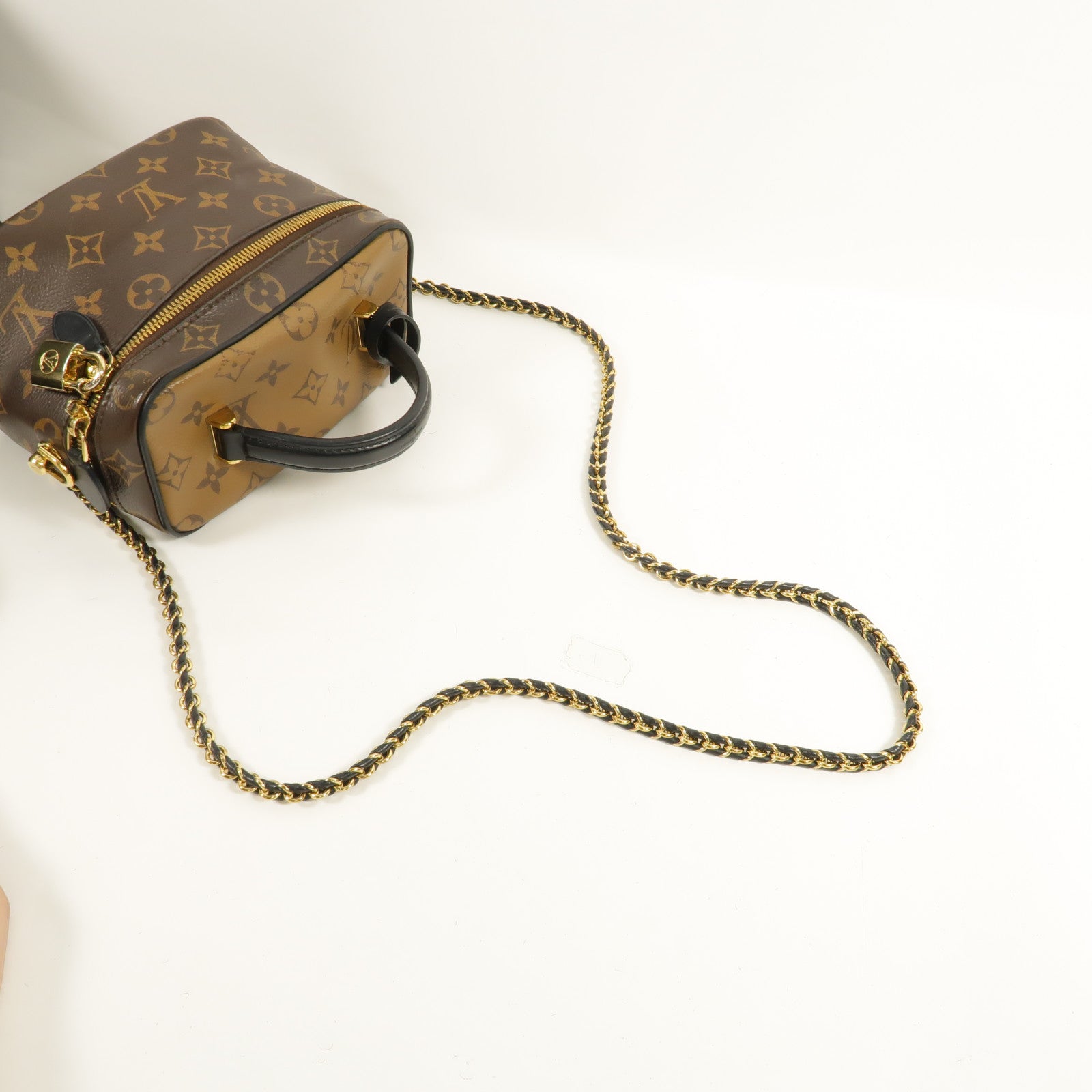 LOUIS VUITTON Monogram Reverse Vanity PM金扣手挽肩背兩用袋棕色