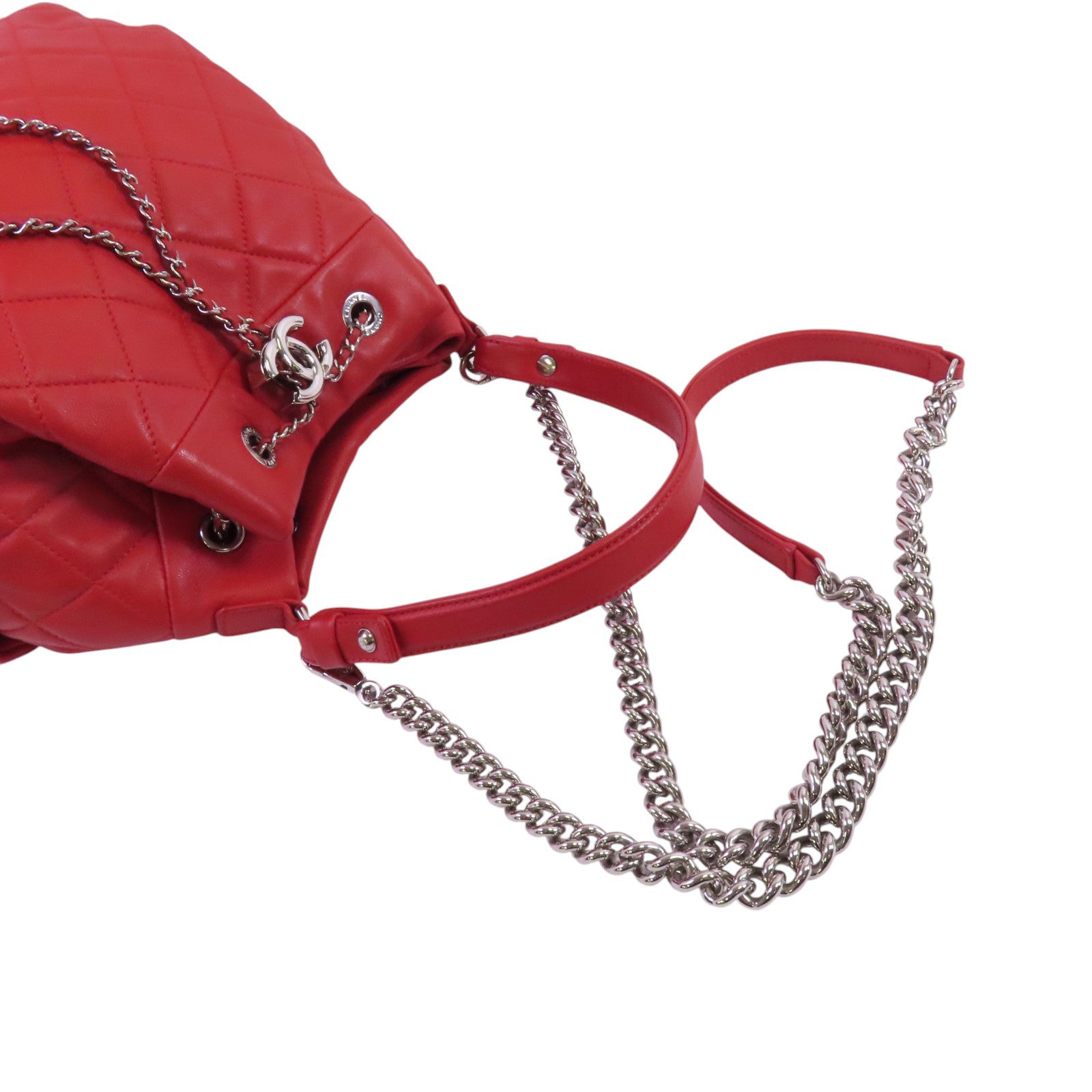 CHANEL 羊皮皮革2Way Bucket Bag銀扣鏈帶手挽肩背兩用袋