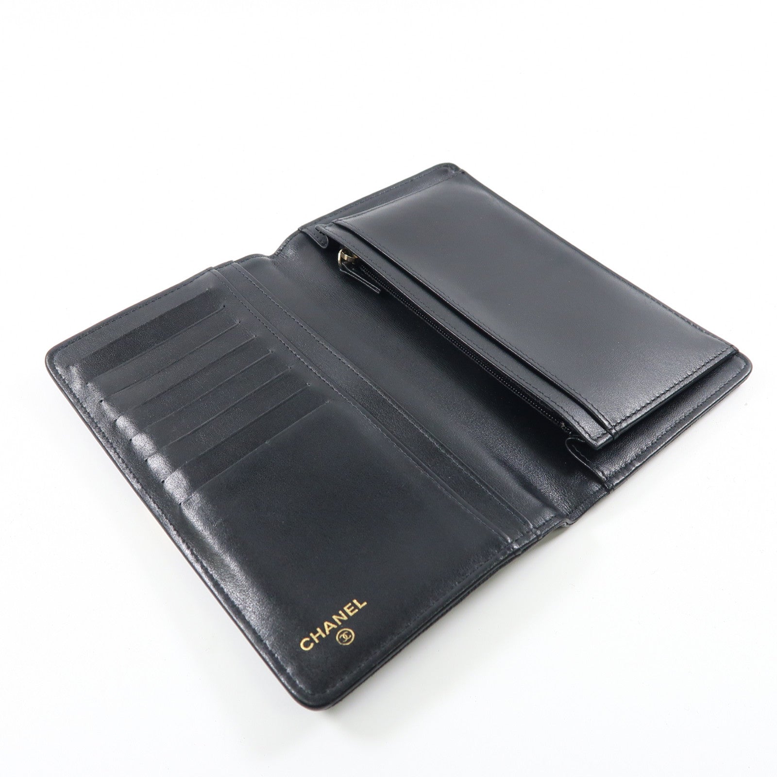 CHANEL 菱格牛皮皮革Boy Long Wallet金扣長錢包黑色