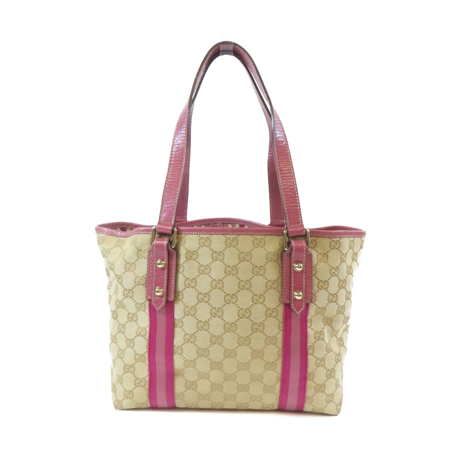 GUCCI 帆布銀扣手挽袋粉紅色/啡色