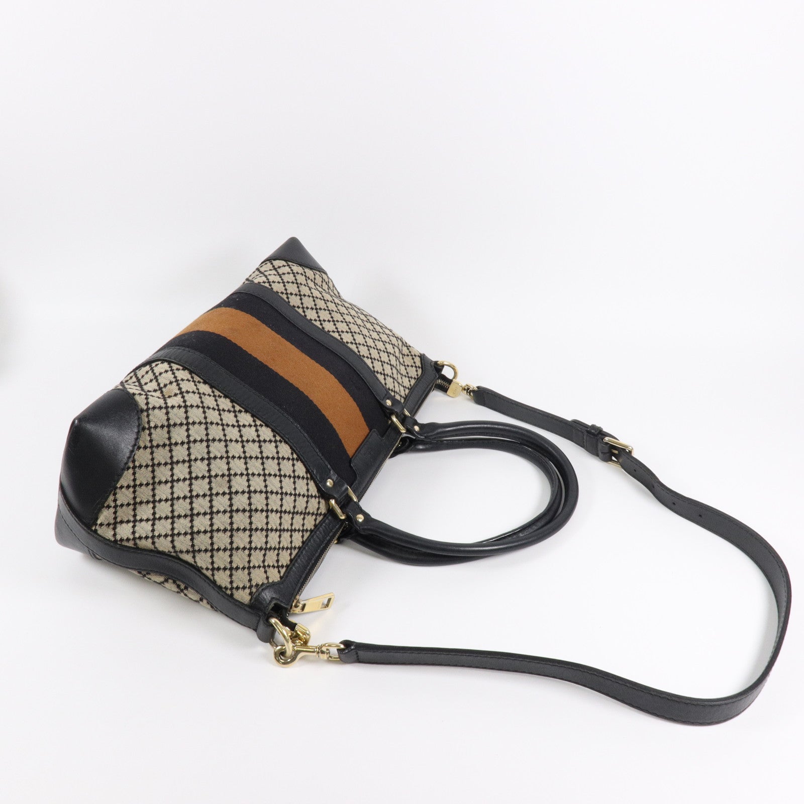 GUCCI 帆布Diamante Web 2 Way Bag手挽肩背兩用袋
