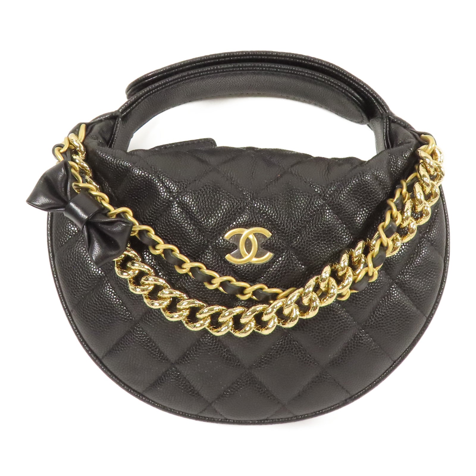 CHANEL 牛皮皮革Hobo Pouch金扣鏈帶手挽袋