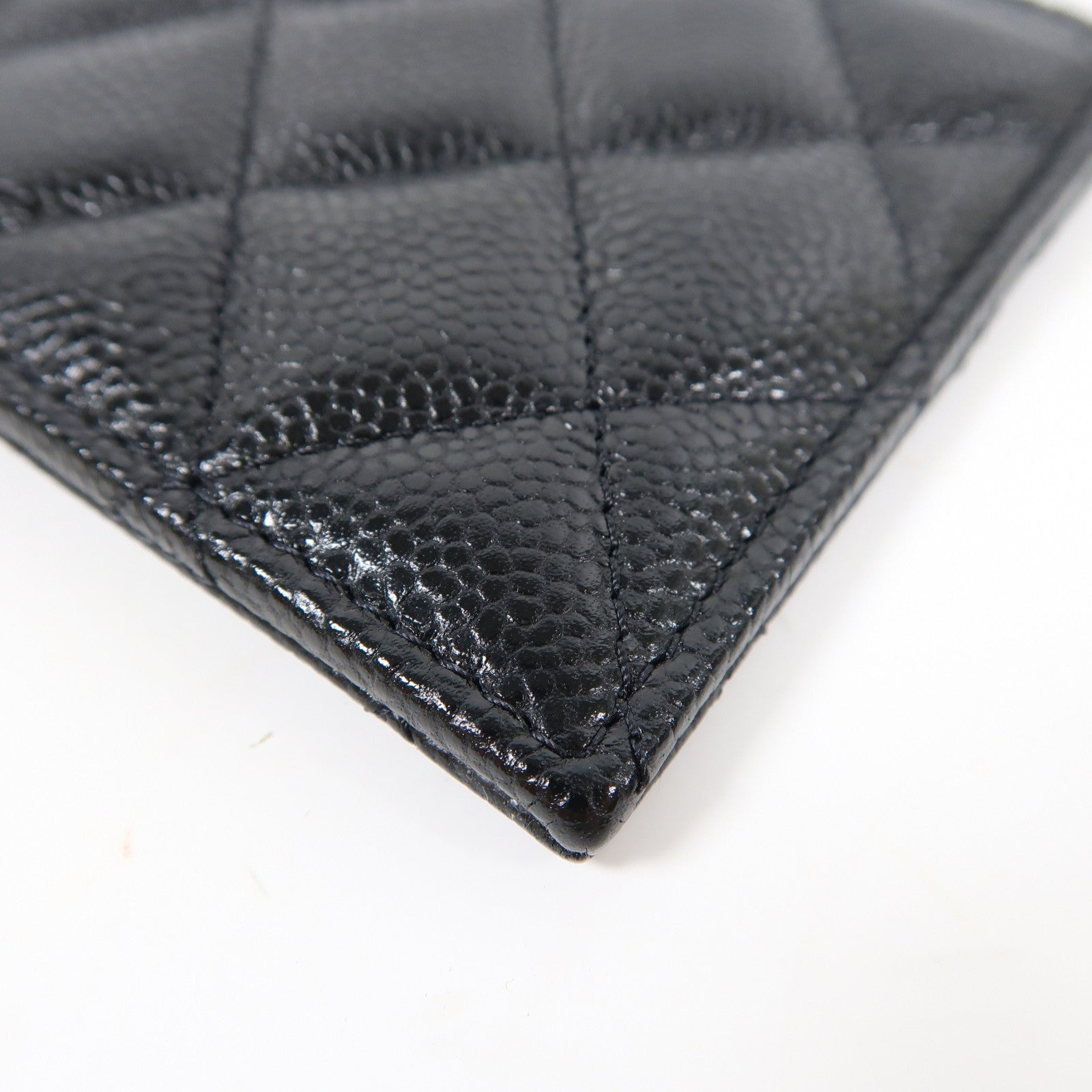 CHANEL 菱格Caviar皮革Card case銀扣卡片套黑色
