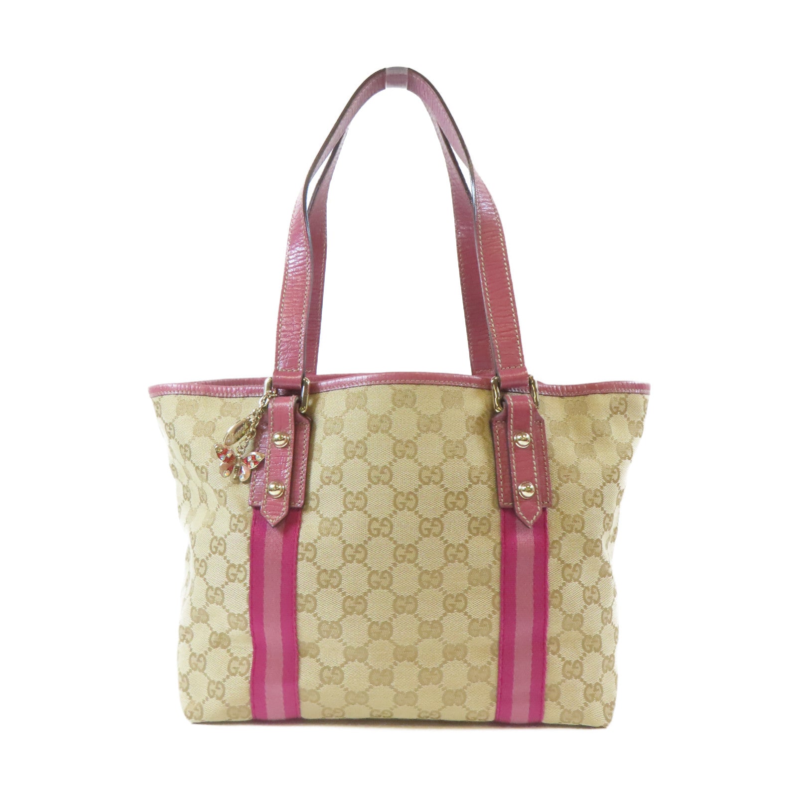 GUCCI 帆布銀扣手挽袋粉紅色/啡色