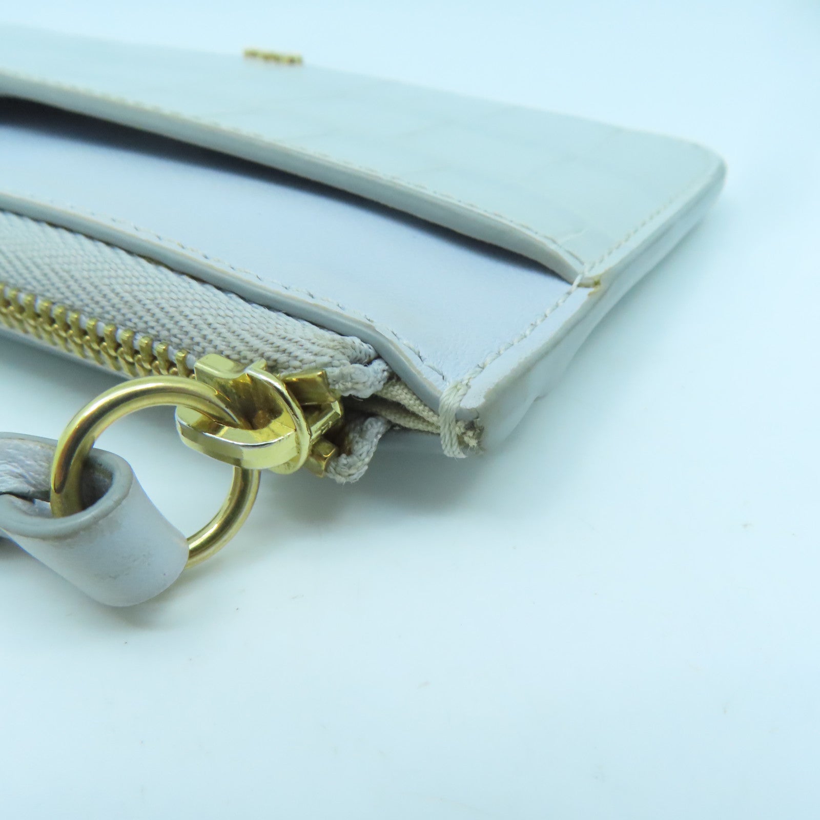 Chloe Leather Card Case Gold Buckle Gray