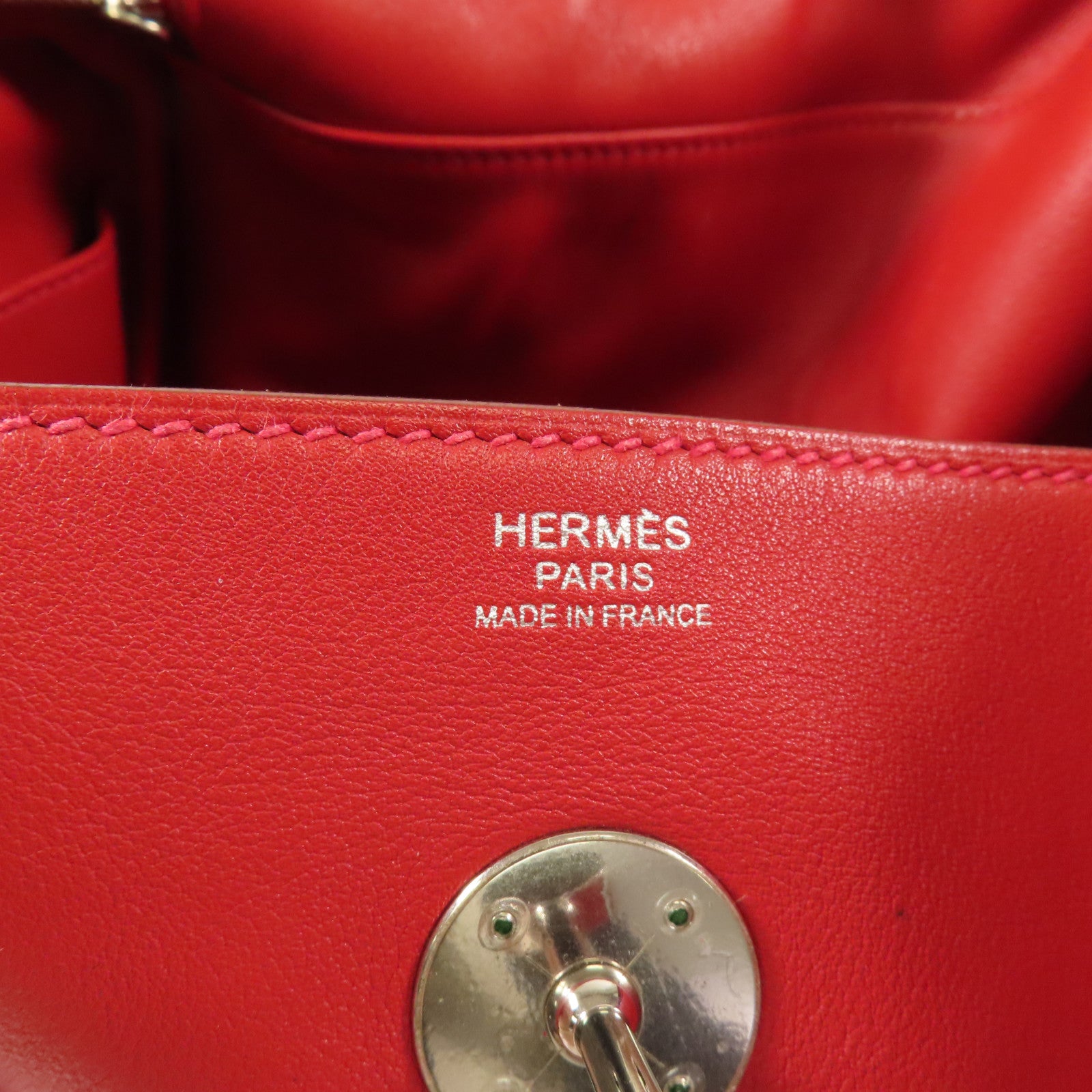 HERMES Swift皮革Lindy 30銀扣手挽肩背兩用袋Rouge Tomate