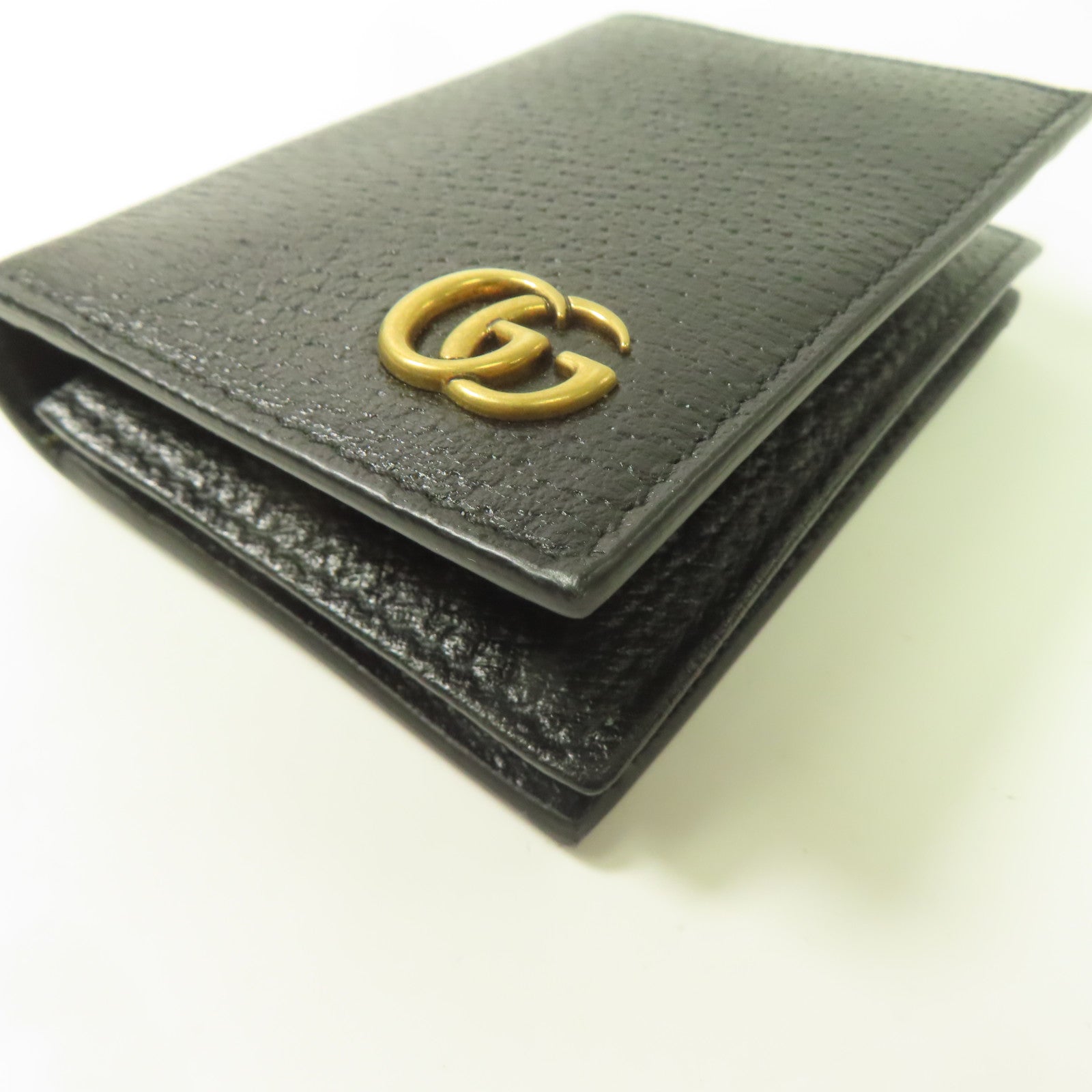 GUCCI 牛皮皮革Card Case金扣折疊錢包黑色