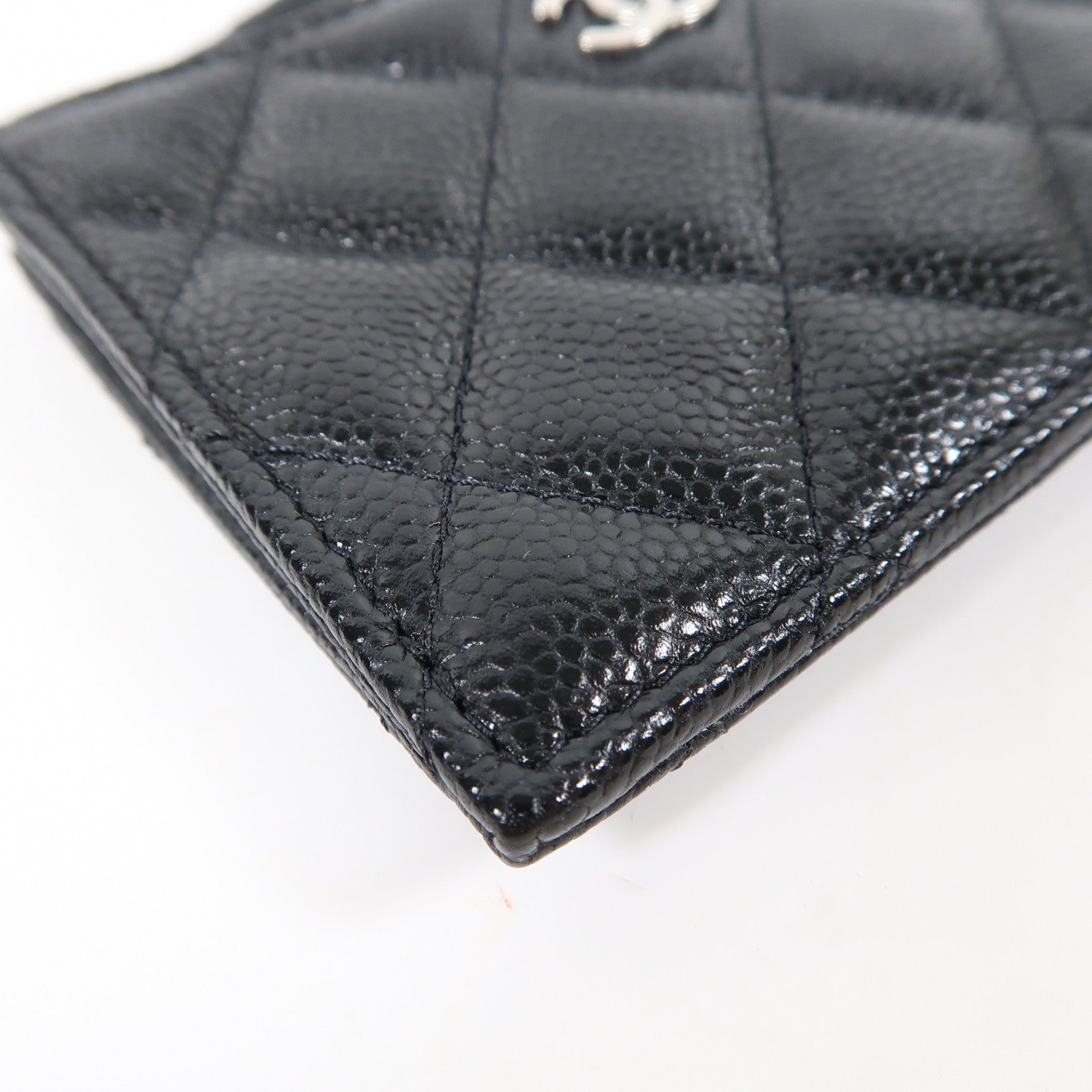 CHANEL 菱格Caviar皮革Card case銀扣卡片套黑色