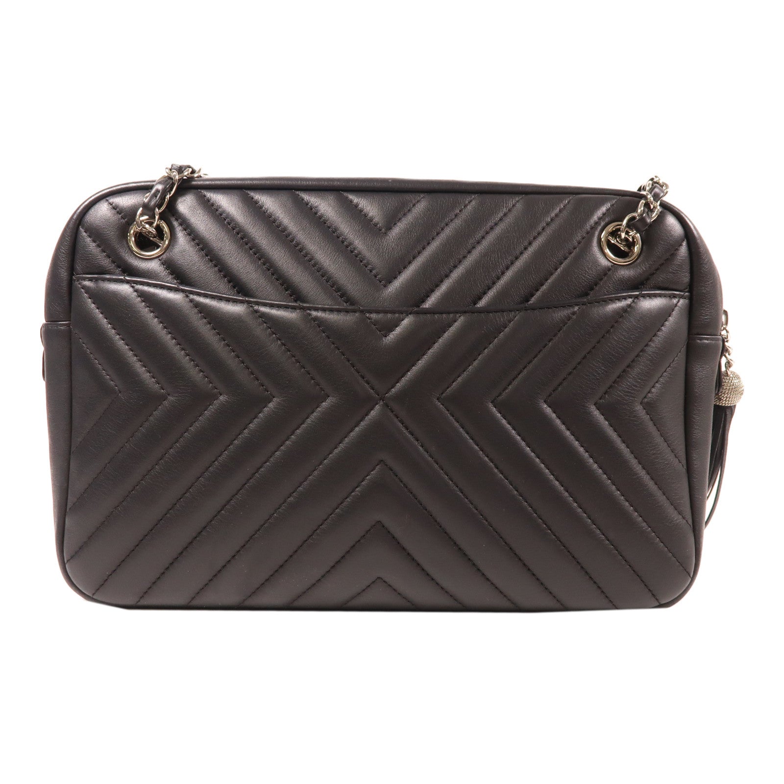 CHANEL 羊皮皮革Chain Shoulder銀扣肩背袋黑色