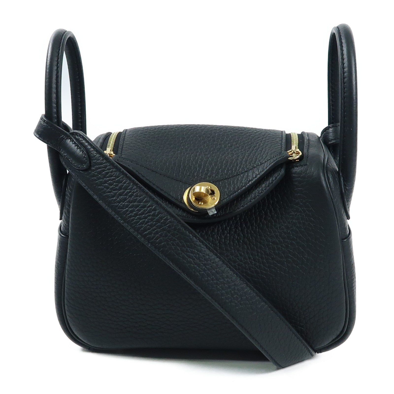HERMES Clemence皮革Mini Lindy20金扣肩背袋Noir