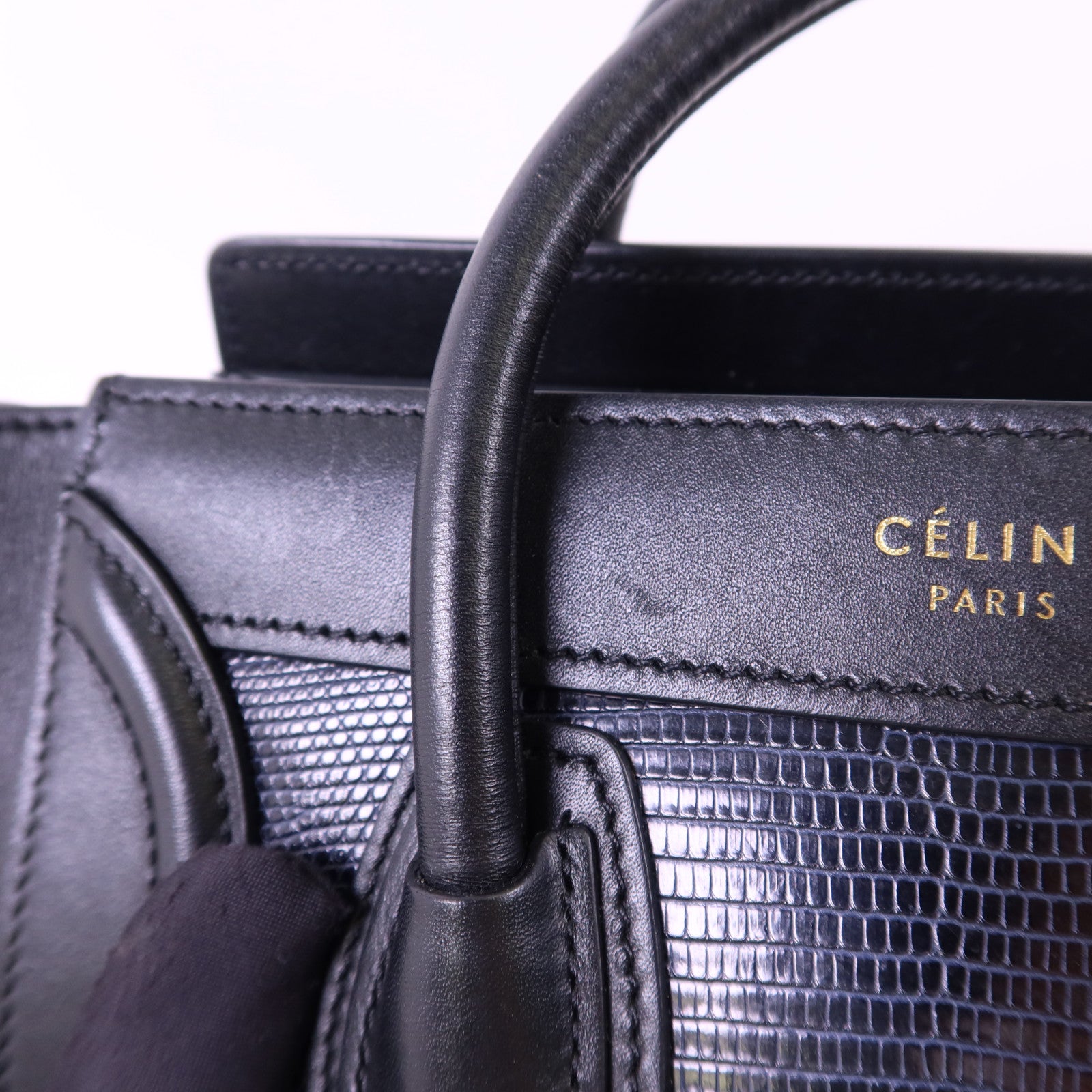 CELINE 蜥蝪皮革/牛皮皮革Nano Luggage金扣手挽肩背兩用袋