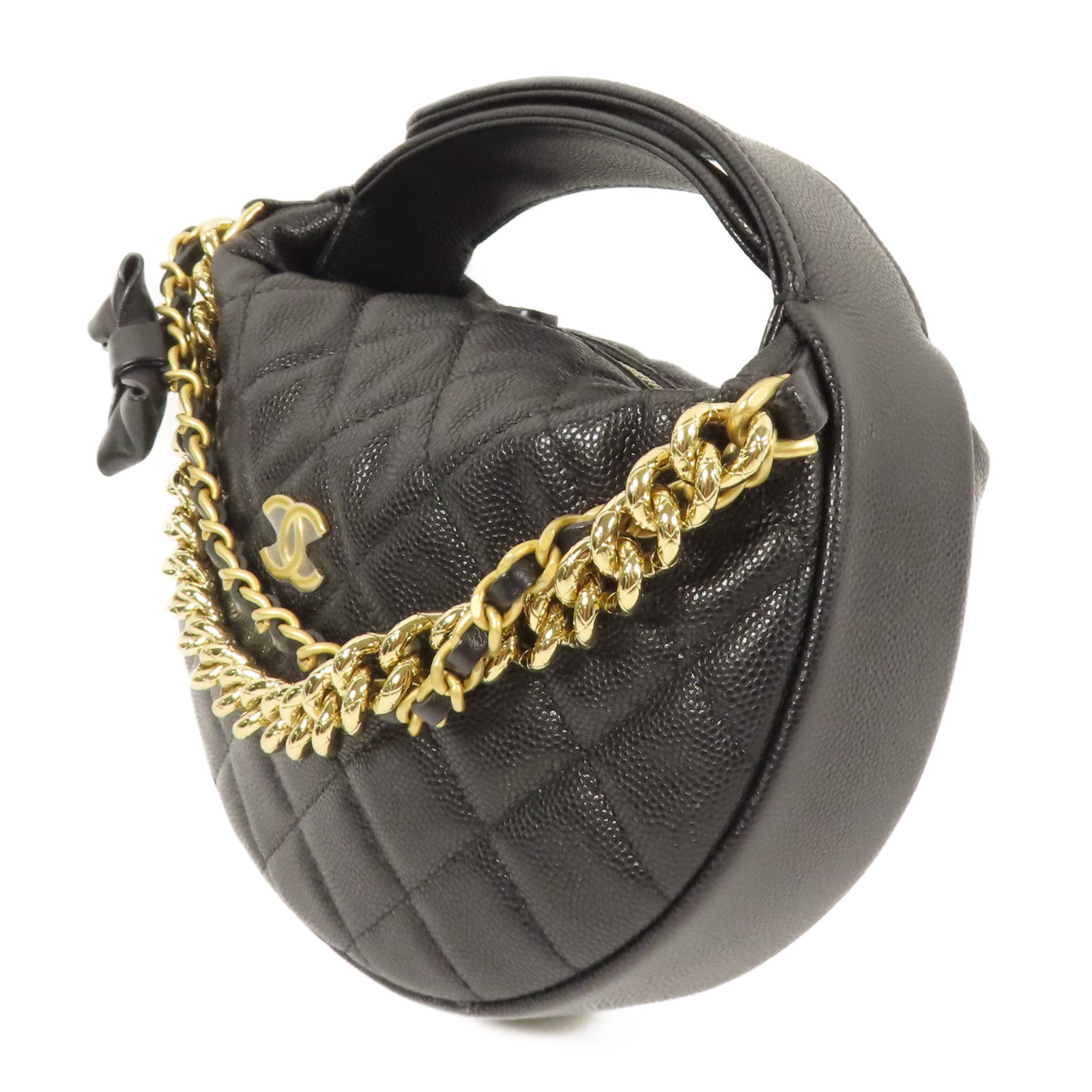 CHANEL 牛皮皮革Hobo Pouch金扣鏈帶手挽袋