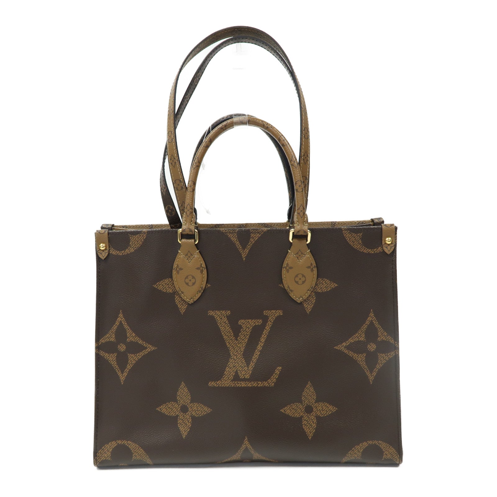 LOUIS VUITTON Monogram On The Go MM金扣手挽肩背兩用袋啡色