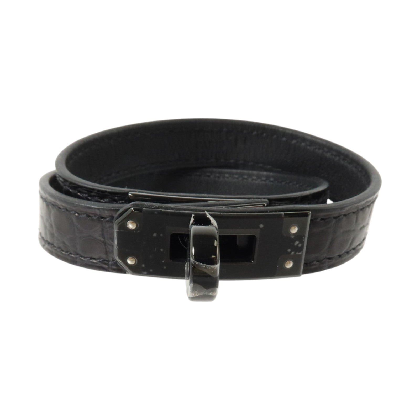 HERMES Alligator皮革Kelly Double Tour So Black Bracelet手鏈