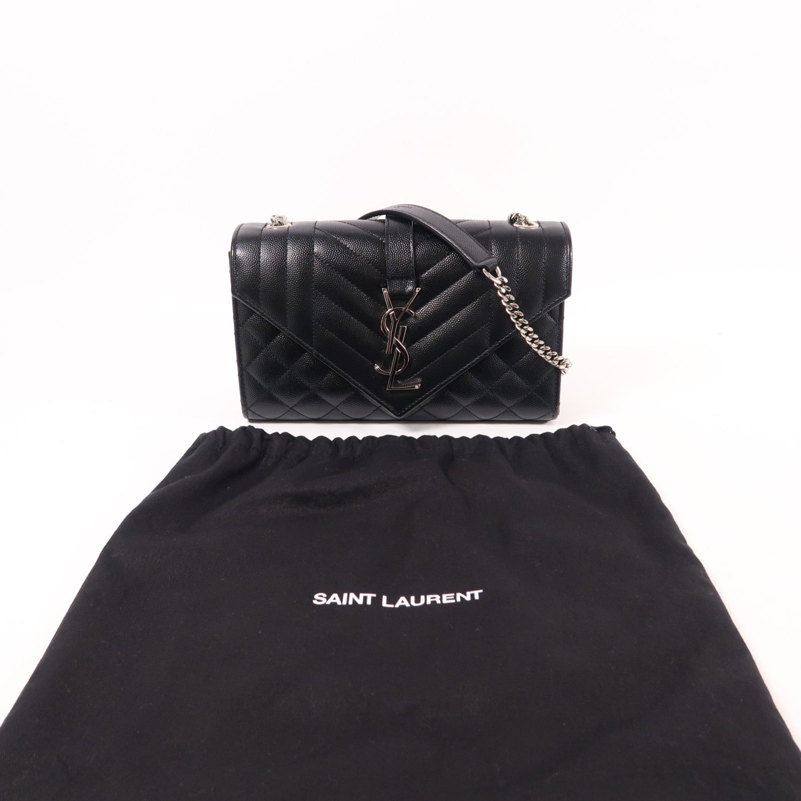 YVES SAINT LAURENT 牛皮皮革Envelope銀扣肩背袋
