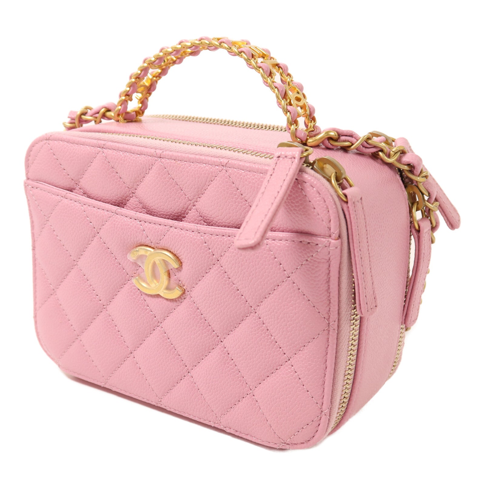 CHANEL 牛皮皮革Vanity Case金扣鏈帶肩背袋