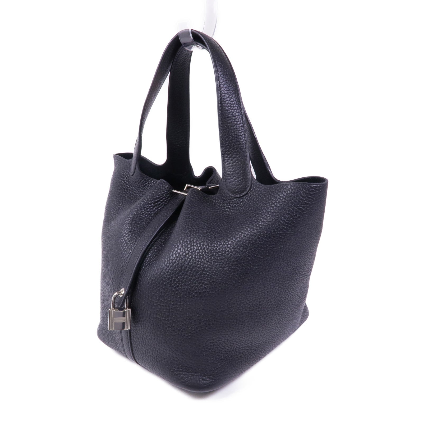 HERMES Clemence皮革Picotin MM銀扣手挽袋89 Noir