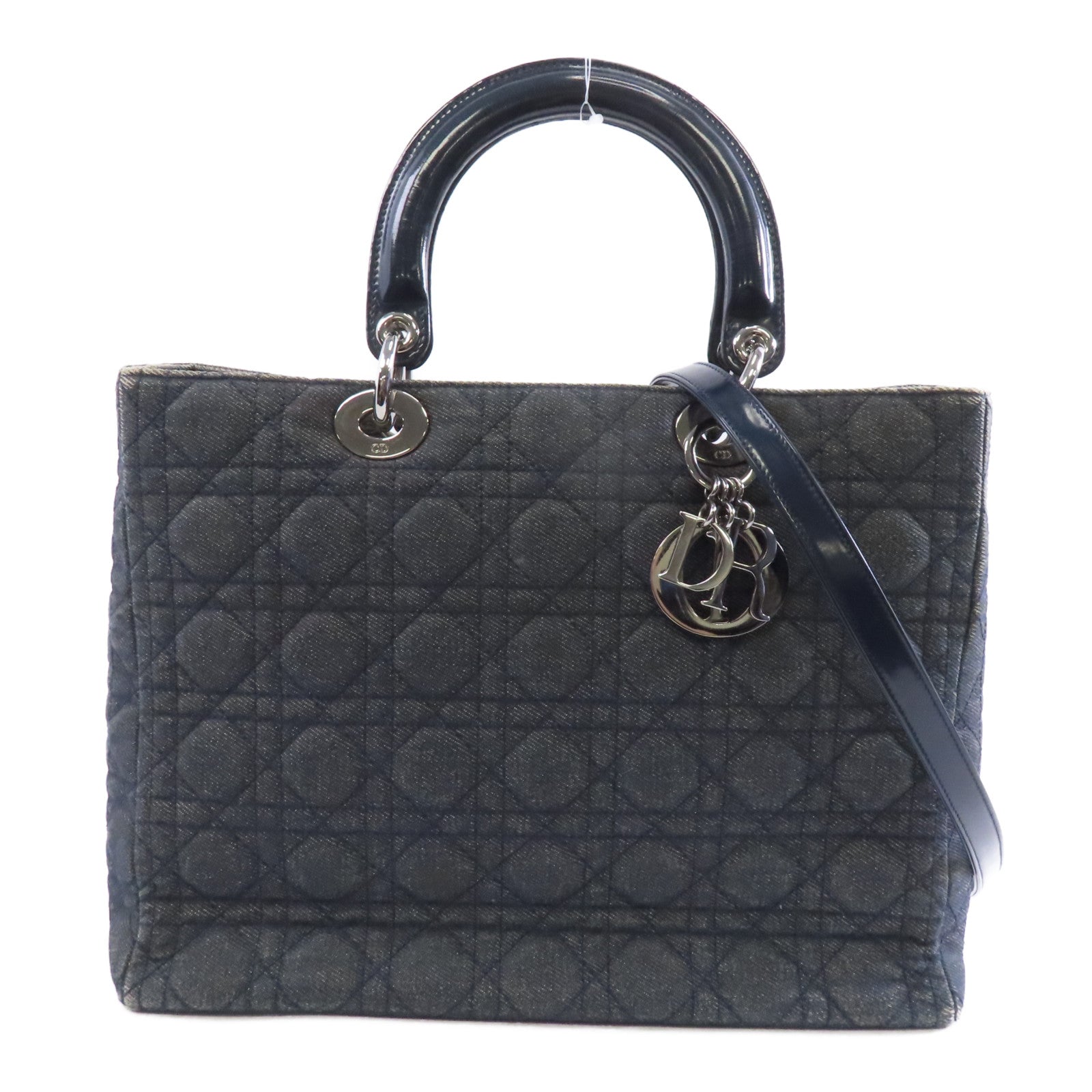 Dior 牛仔布 Lady Dior Bag銀扣手挽肩背兩用袋深藍色