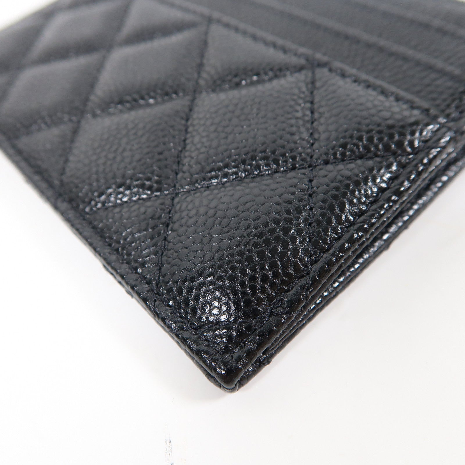 CHANEL 菱格Caviar皮革Card case銀扣卡片套黑色