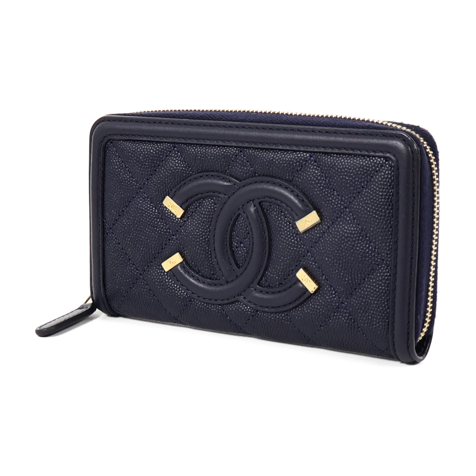 CHANEL 牛皮皮革CC Filigree Zipper Medium長錢包