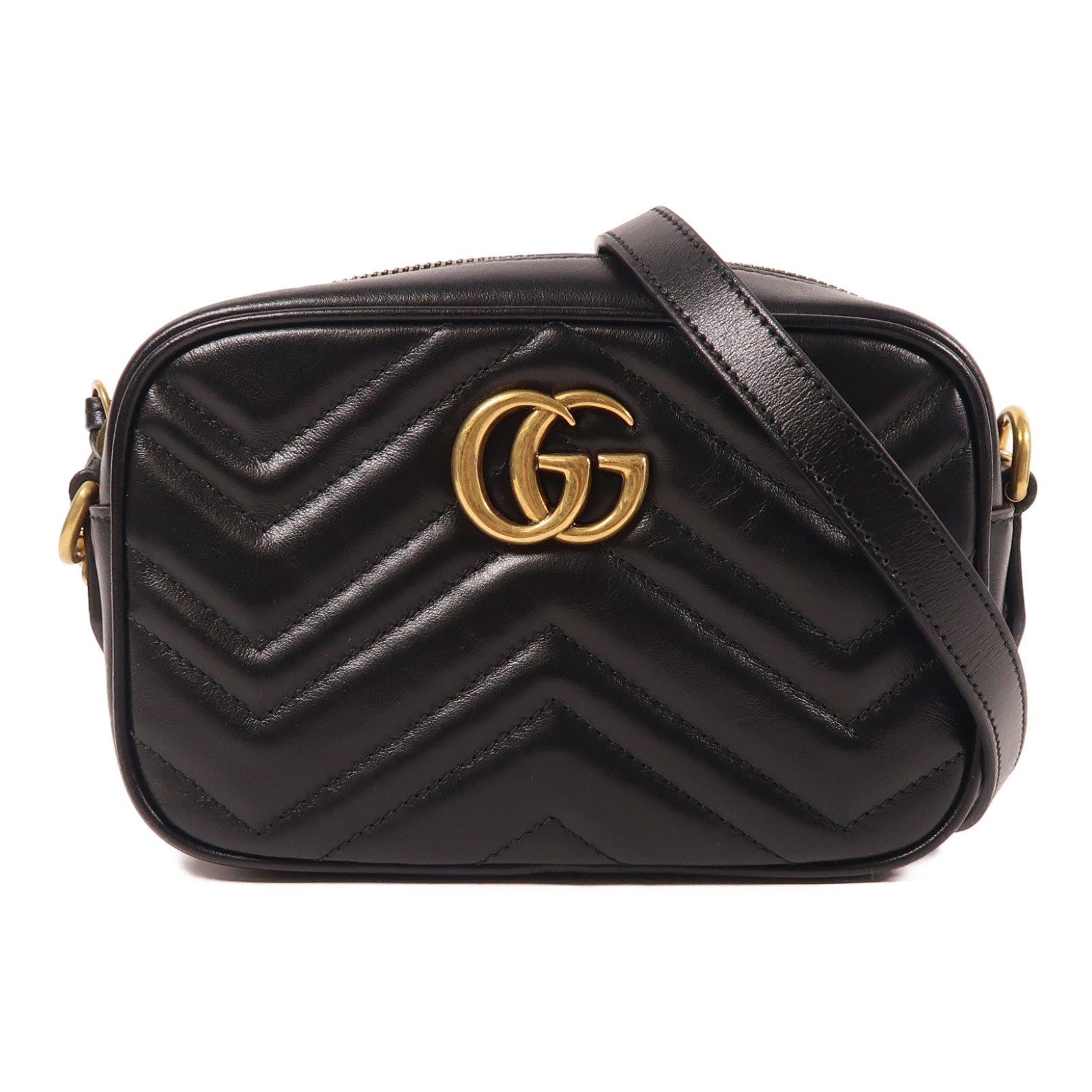 GUCCI 牛皮皮革GG Marmont金扣鏈帶肩背袋黑色