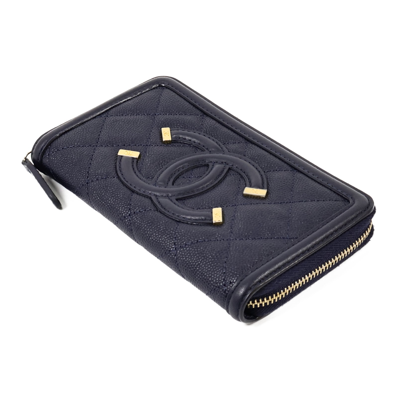 CHANEL 牛皮皮革CC Filigree Zipper Medium長錢包