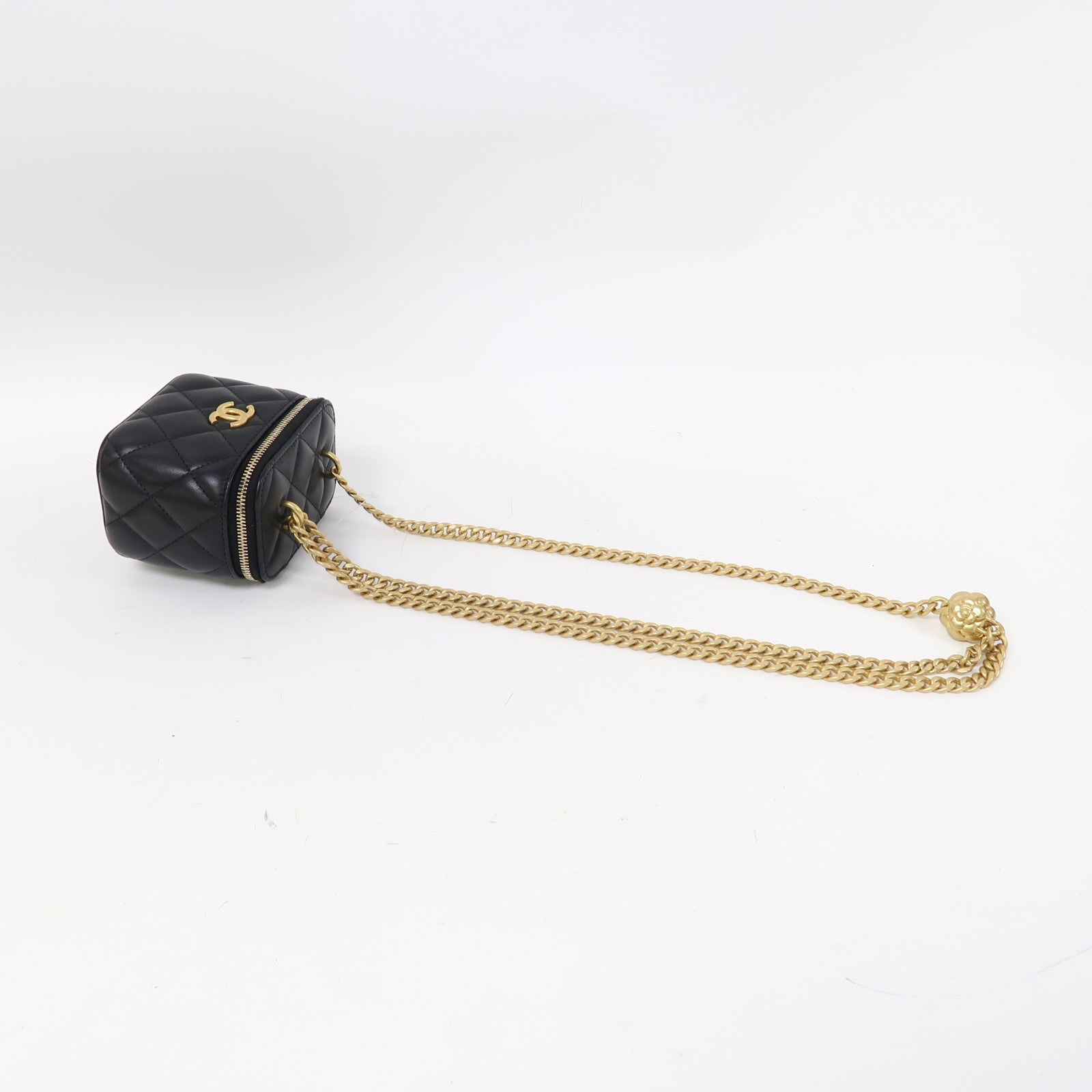 CHANEL 菱格皮革Vanity Case金扣鏈帶肩背袋黑色