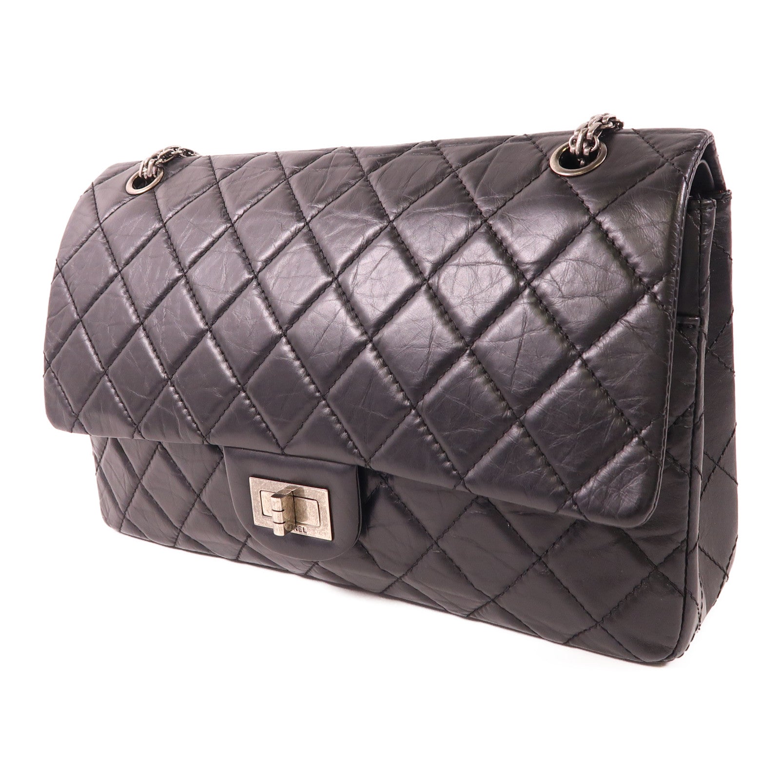 CHANEL 牛皮皮革2.55 Jumbo銀扣鏈帶肩背袋