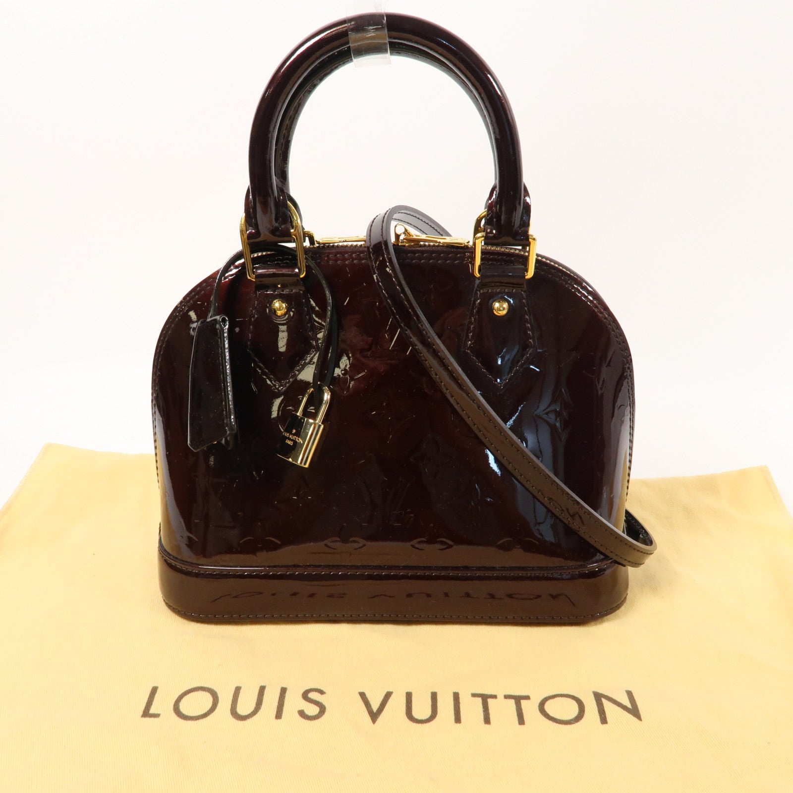 LOUIS VUITTON Vernis Alma BB金扣手挽肩背兩用袋酒紅色