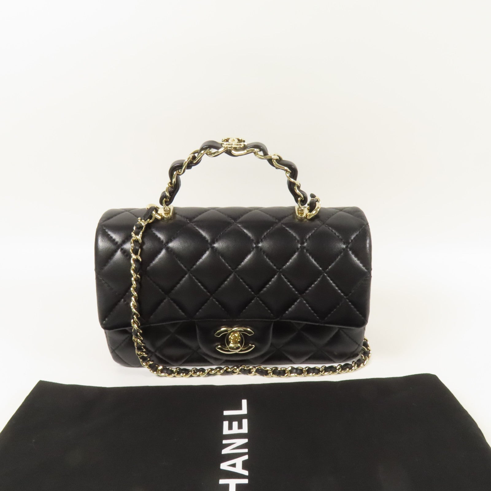 CHANEL 羊皮皮革23K Top Handle金扣手挽肩背兩用袋