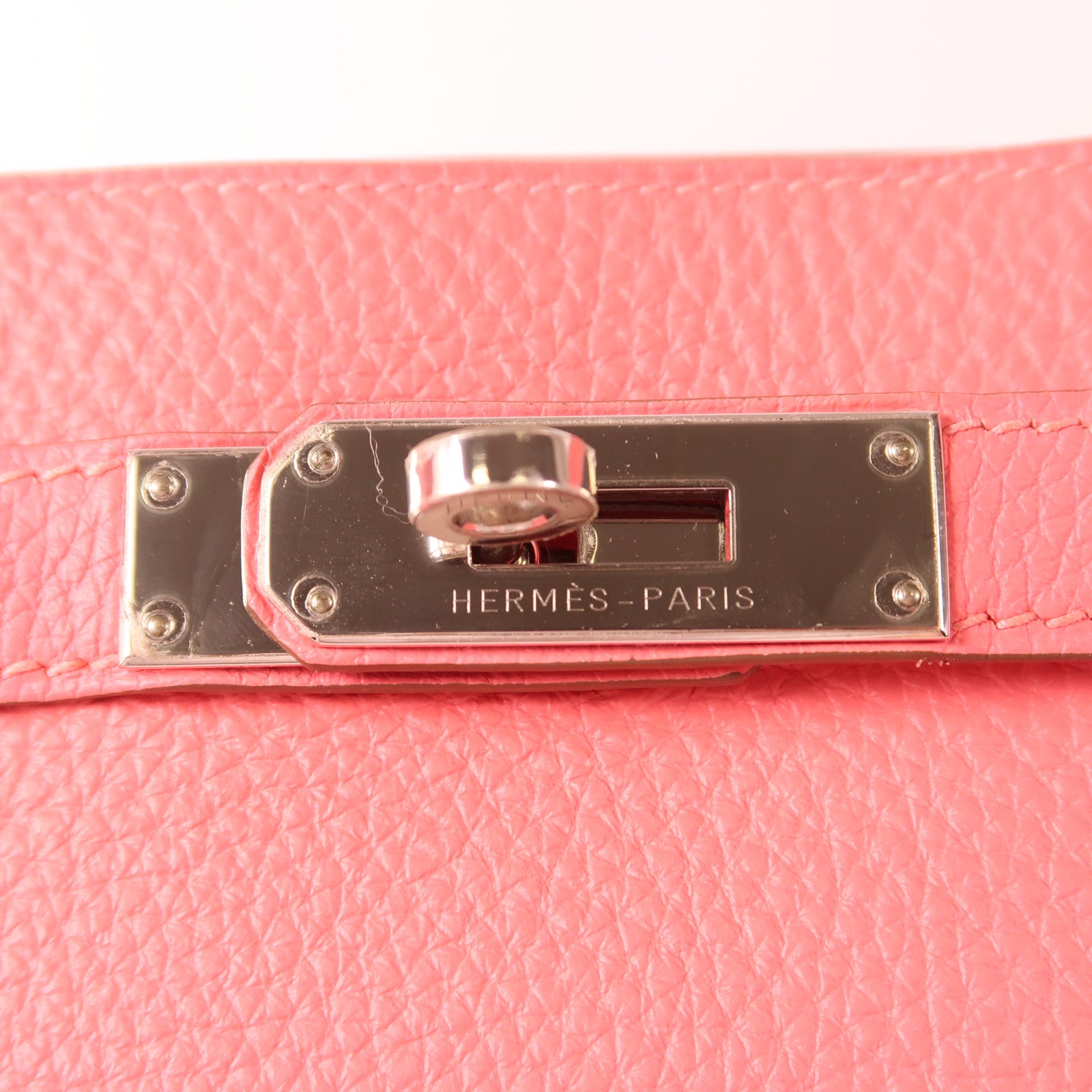HERMES Clemence皮革So Kelly銀扣肩背袋Rose Lipstick