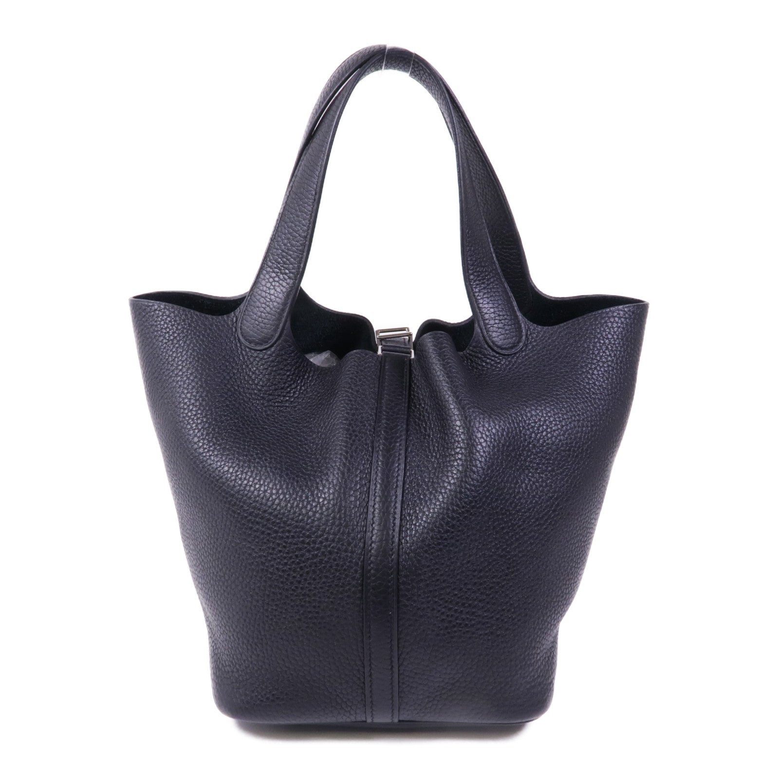 HERMES Clemence皮革Picotin MM銀扣手挽袋89 Noir