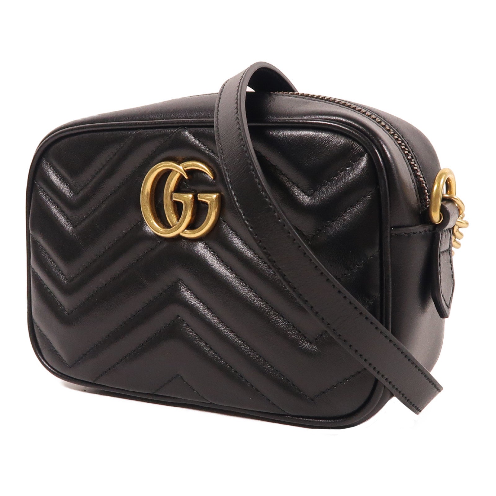 GUCCI 牛皮皮革GG Marmont金扣鏈帶肩背袋黑色