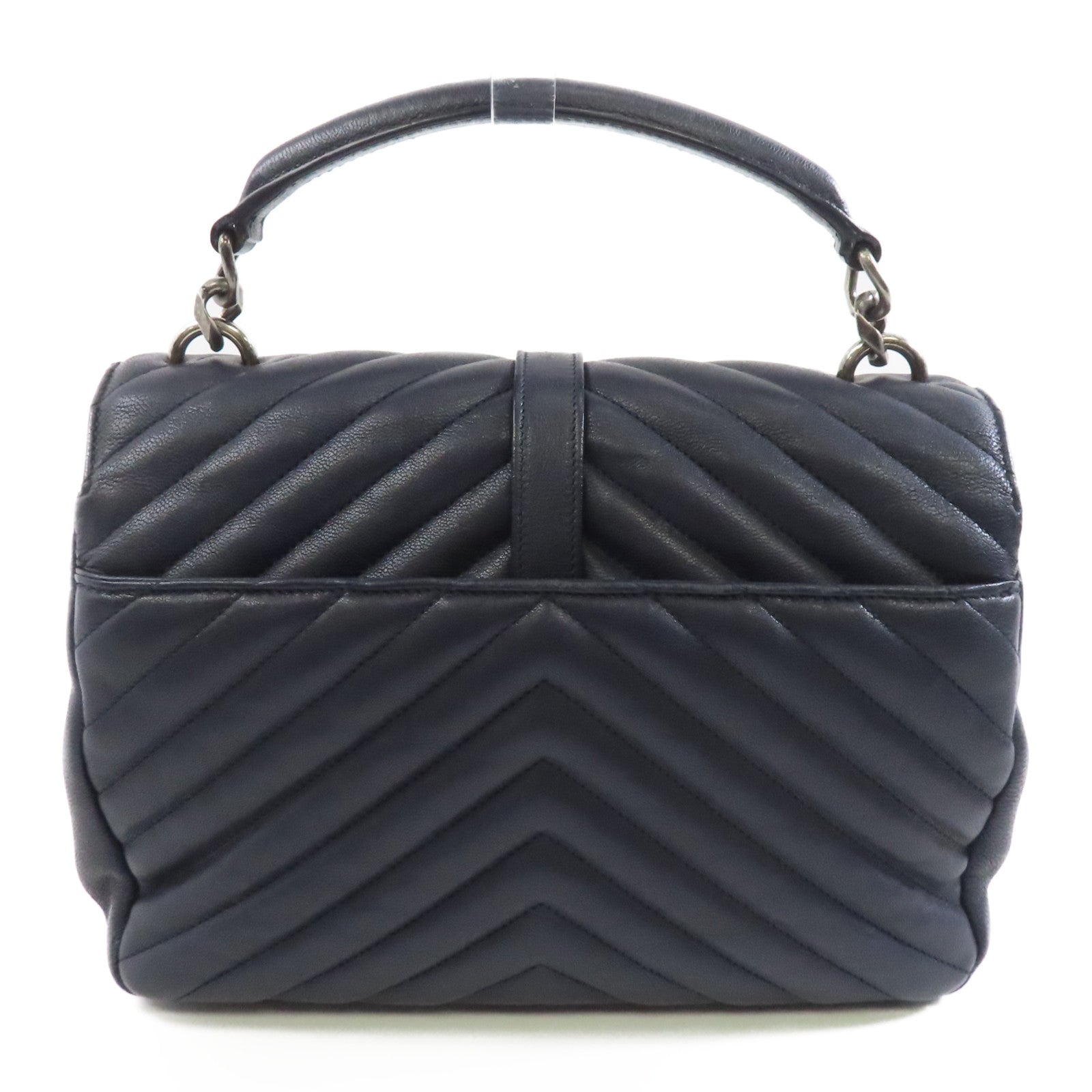 SAINT LAURENT 牛皮皮革2 Way Shoulder銀扣手挽肩背兩用袋深藍色