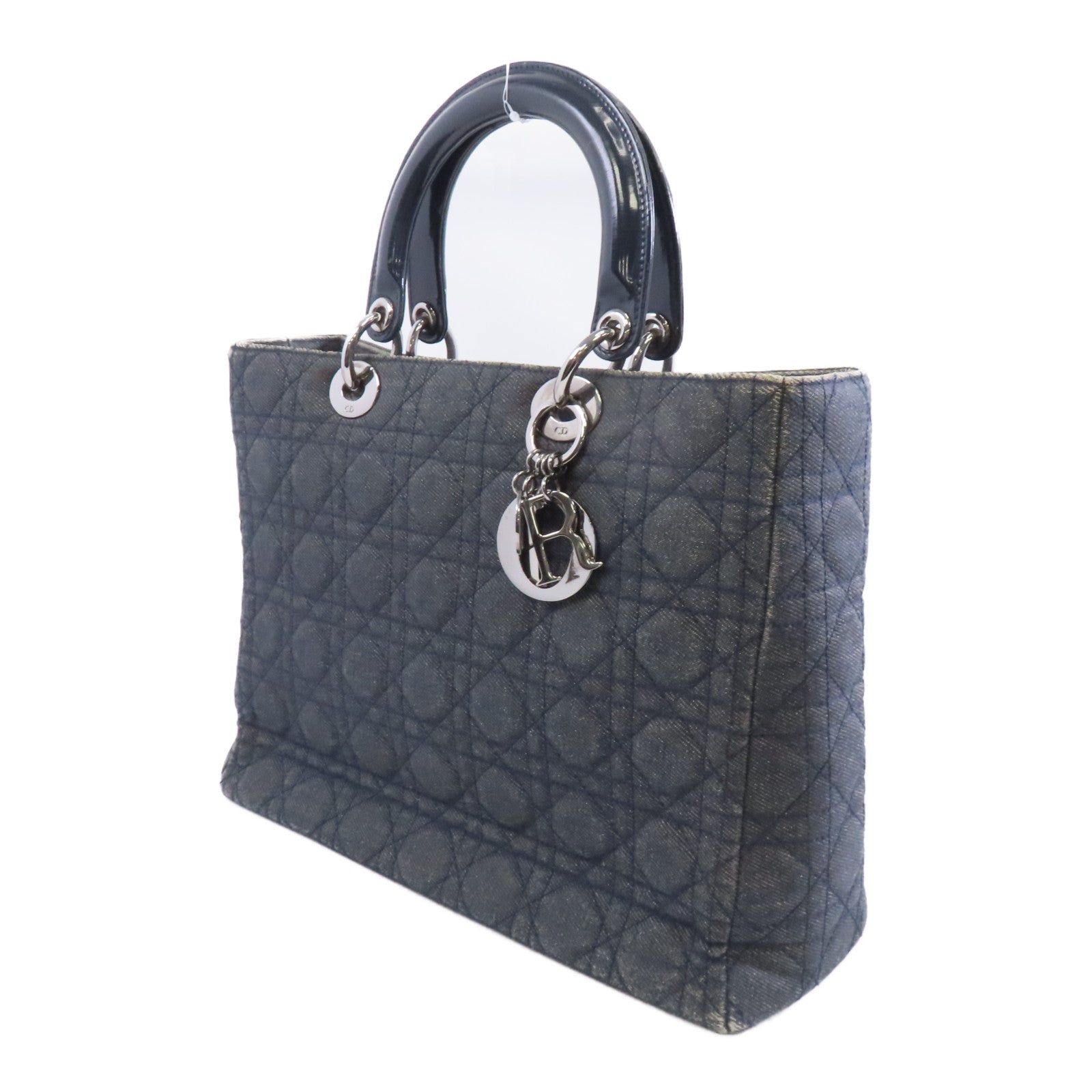 Dior 牛仔布 Lady Dior Bag銀扣手挽肩背兩用袋深藍色