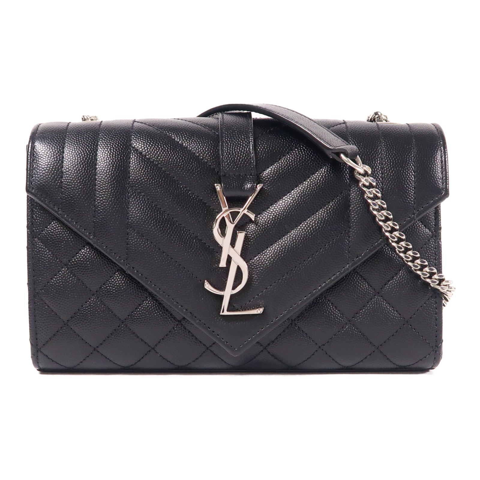 YVES SAINT LAURENT 牛皮皮革Envelope銀扣肩背袋
