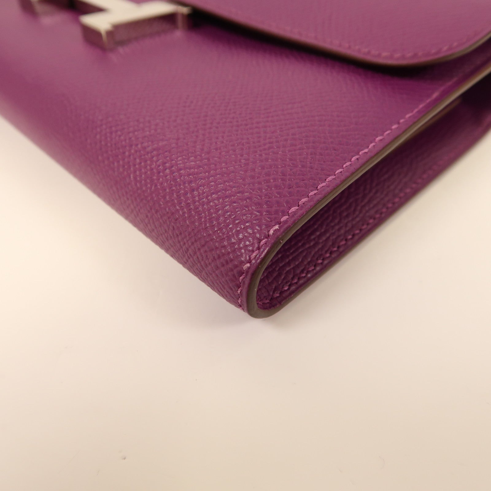 HERMES Epsom皮革Constance Long Wallet銀扣長錢包海葵紫色