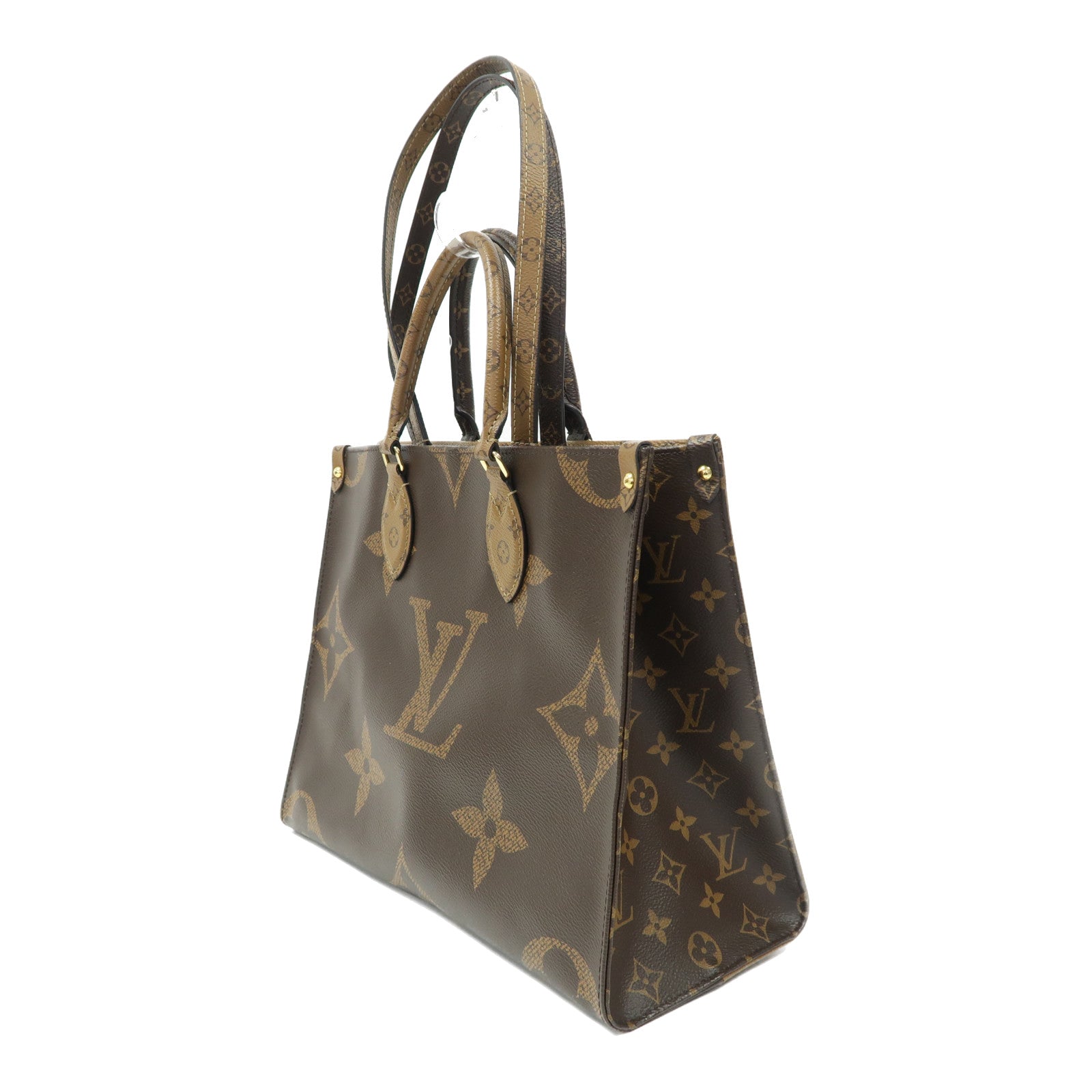 LOUIS VUITTON Monogram On The Go MM金扣手挽肩背兩用袋啡色