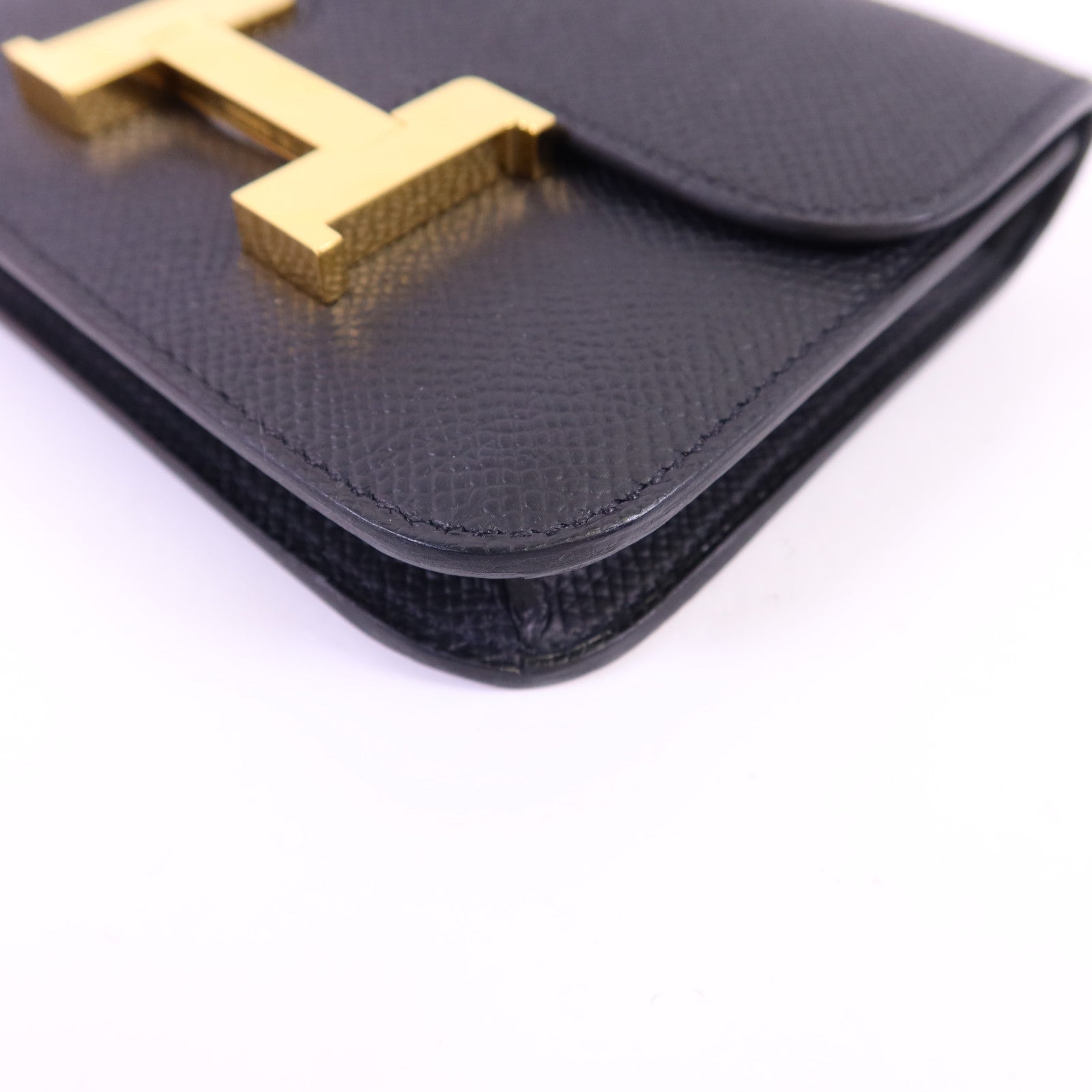 HERMES Epsom皮革Constance Slim金扣錢包Noir
