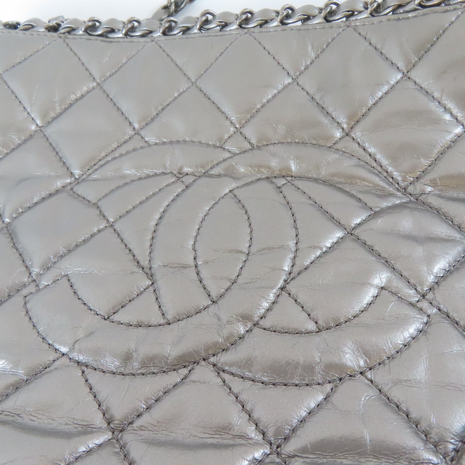 CHANEL 【激減優惠】菱格牛皮皮革Chain Shoulder Bag銀扣肩背袋銀色