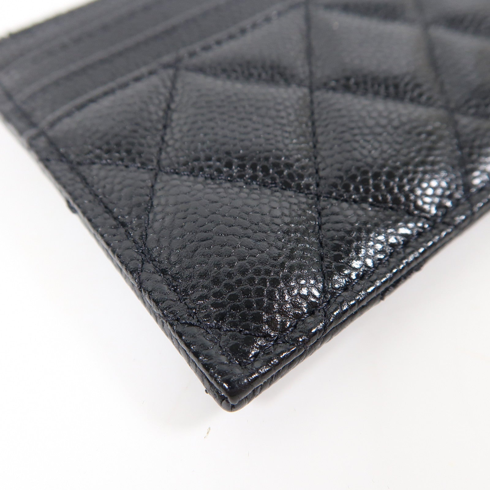 CHANEL 菱格Caviar皮革Card case銀扣卡片套黑色