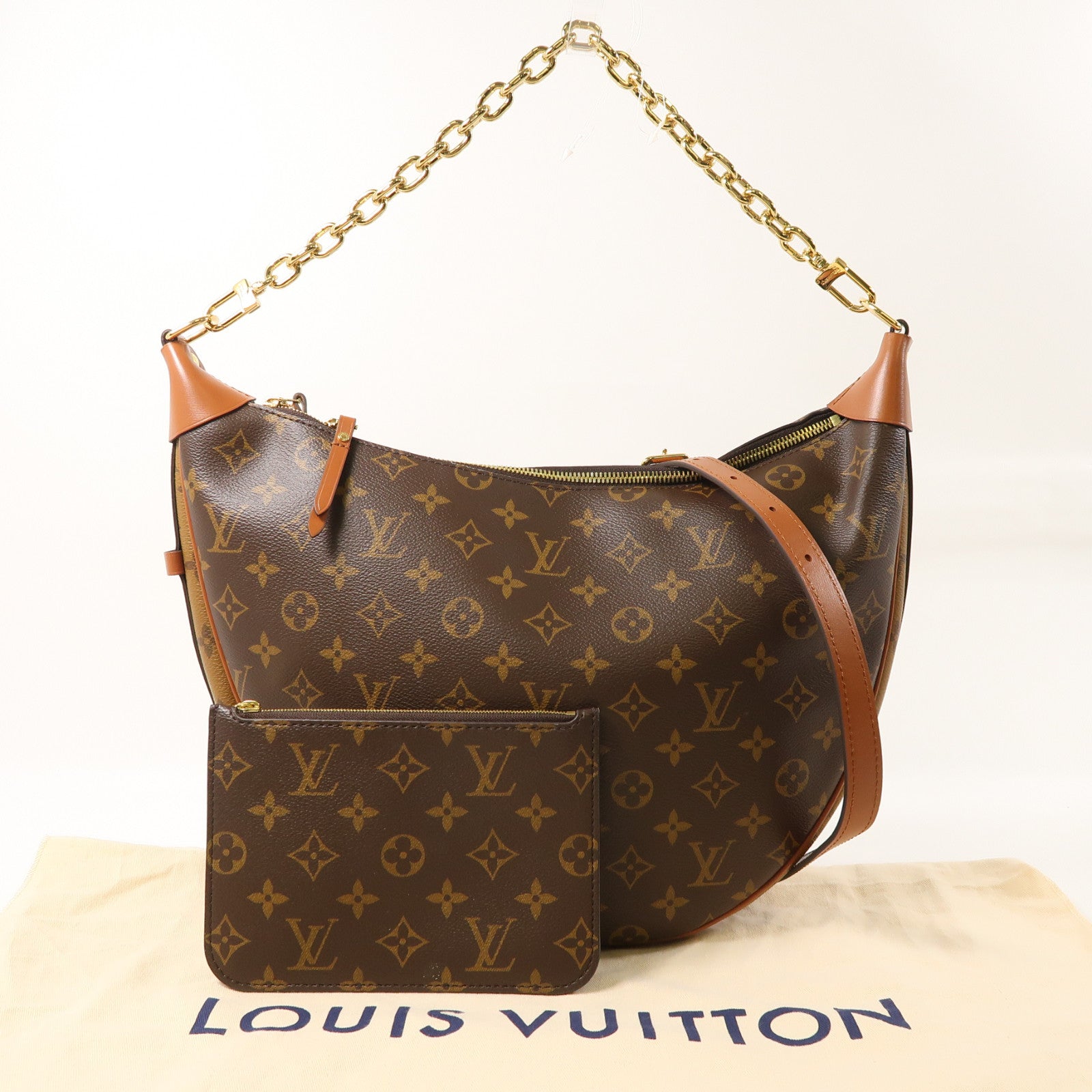 LOUIS VUITTON Monogram Reverse Loop Hobo金扣手挽肩背兩用袋棕色
