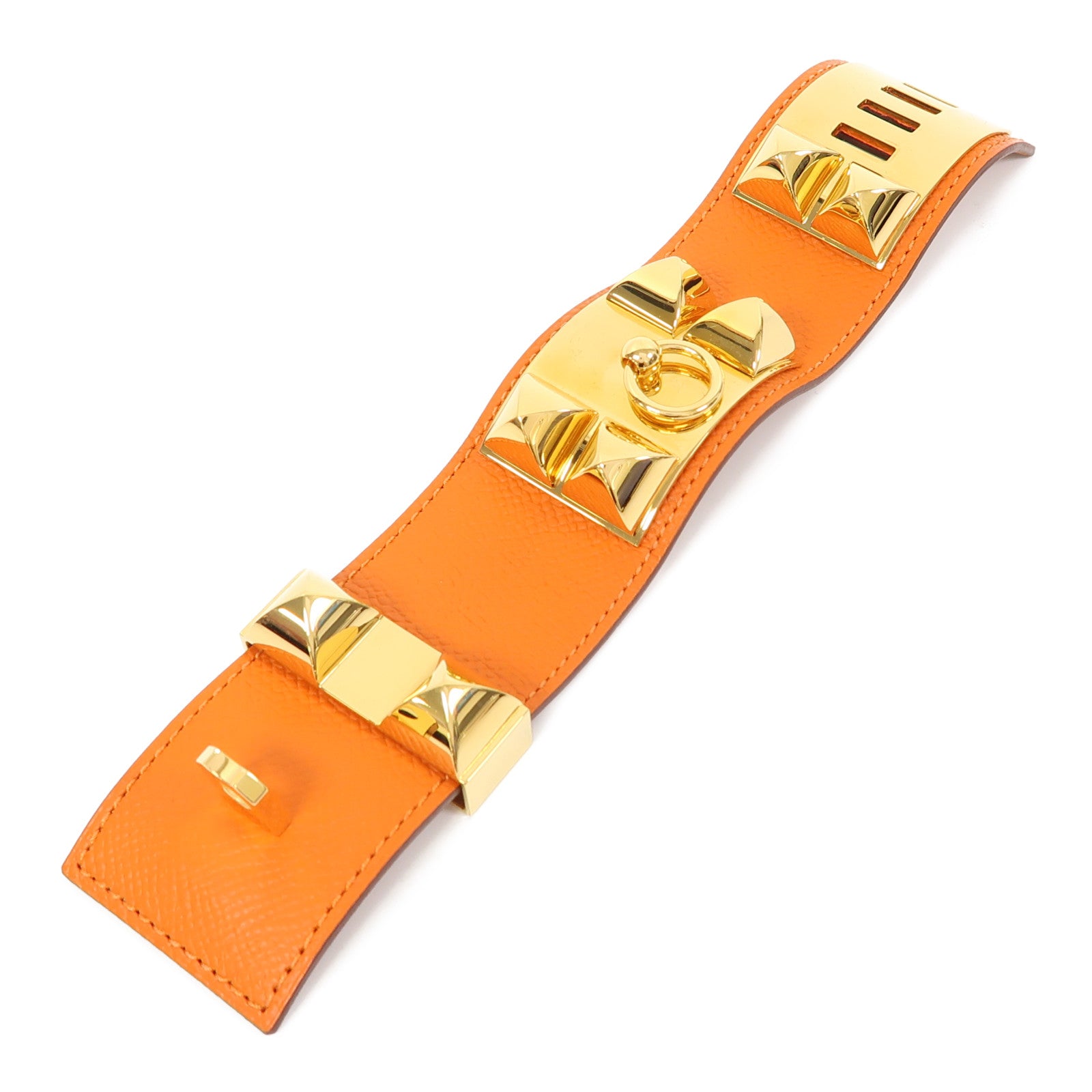 HERMES Epsom皮革Collier de Chien Bracelet手鐲橙色
