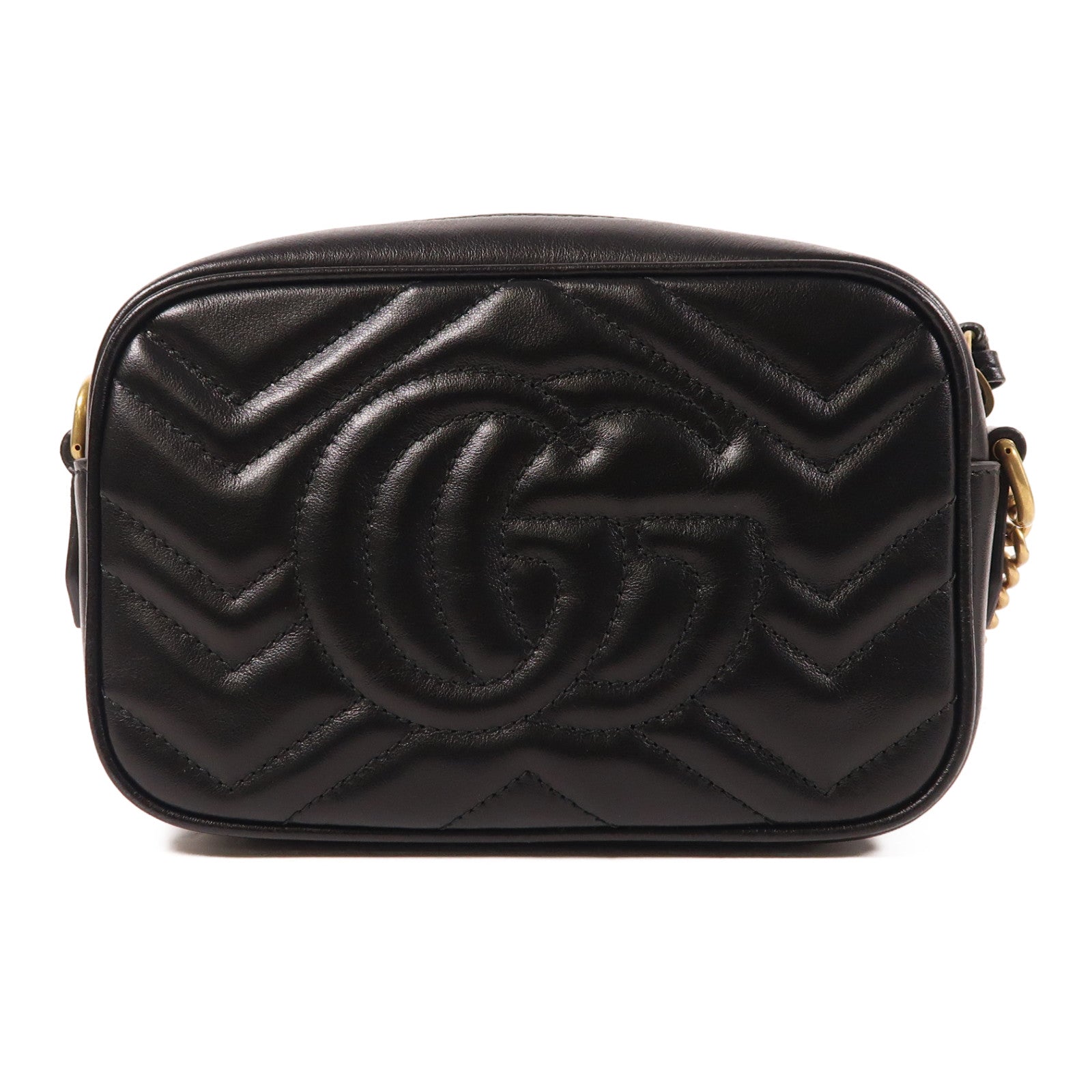 GUCCI 牛皮皮革GG Marmont金扣鏈帶肩背袋黑色