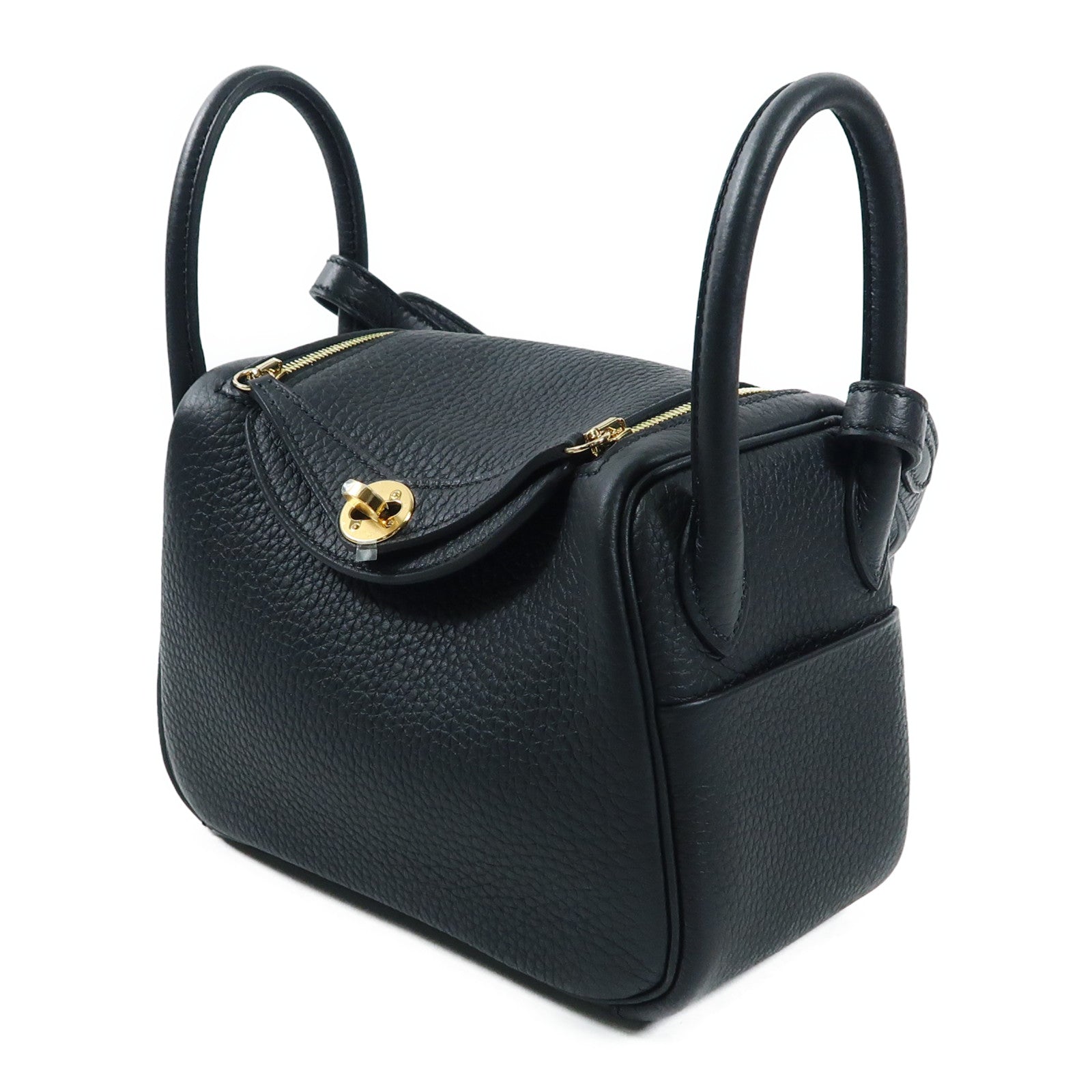 HERMES Clemence皮革Mini Lindy20金扣肩背袋Noir