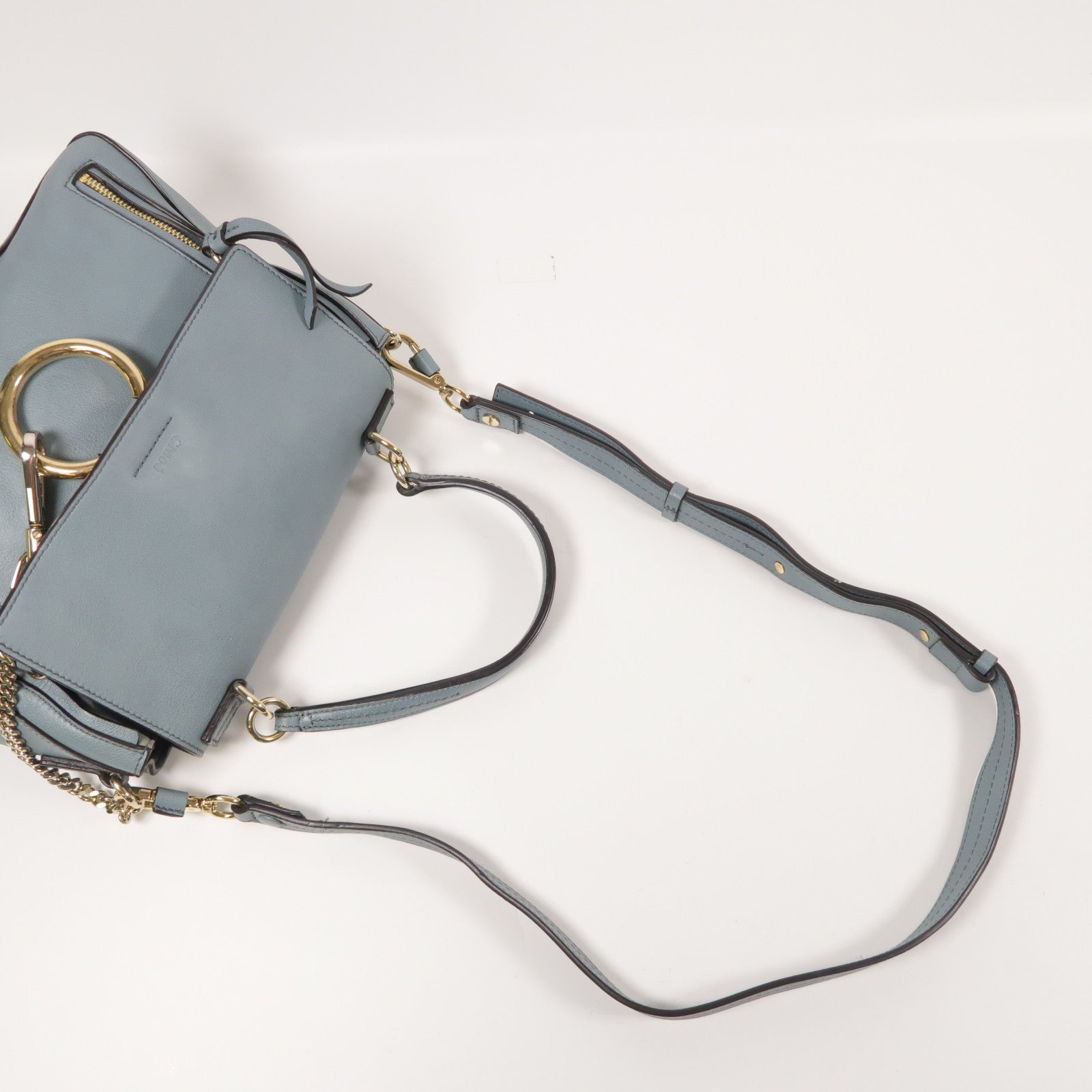 Chloe GHW Faye Day 2way Shoulder Bag Calfskin Leather Blue