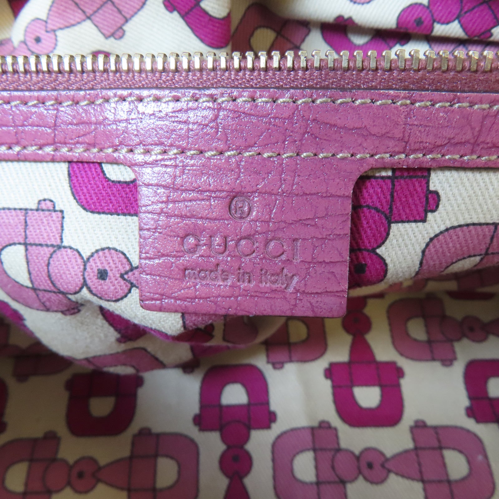 GUCCI 帆布銀扣手挽袋粉紅色/啡色