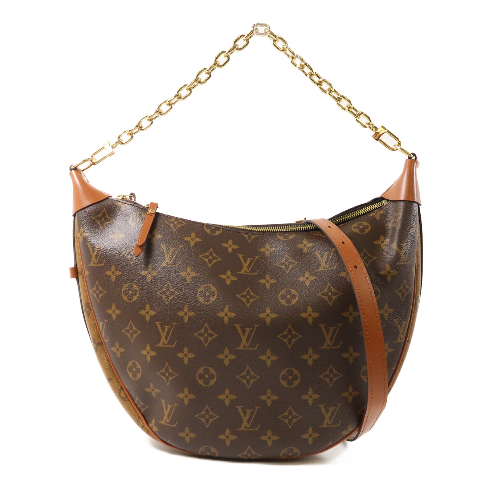 LOUIS VUITTON Monogram Reverse Loop Hobo金扣手挽肩背兩用袋棕色