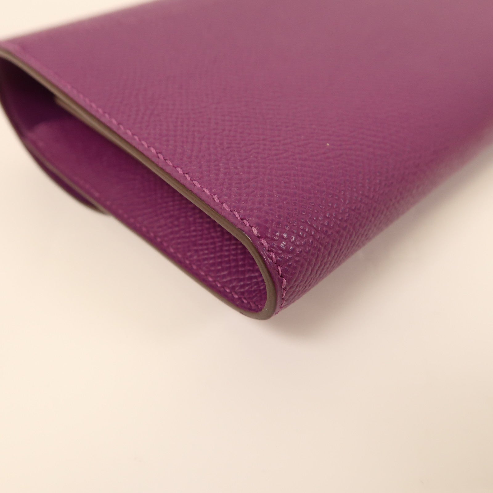 HERMES Epsom皮革Constance Long Wallet銀扣長錢包海葵紫色