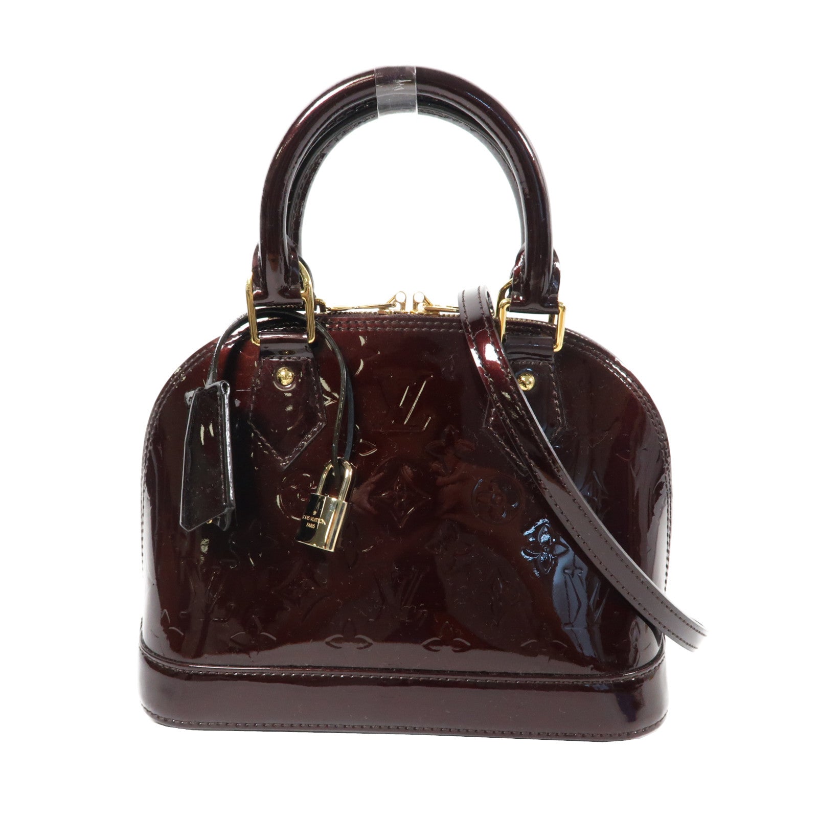 LOUIS VUITTON Vernis Alma BB金扣手挽肩背兩用袋酒紅色